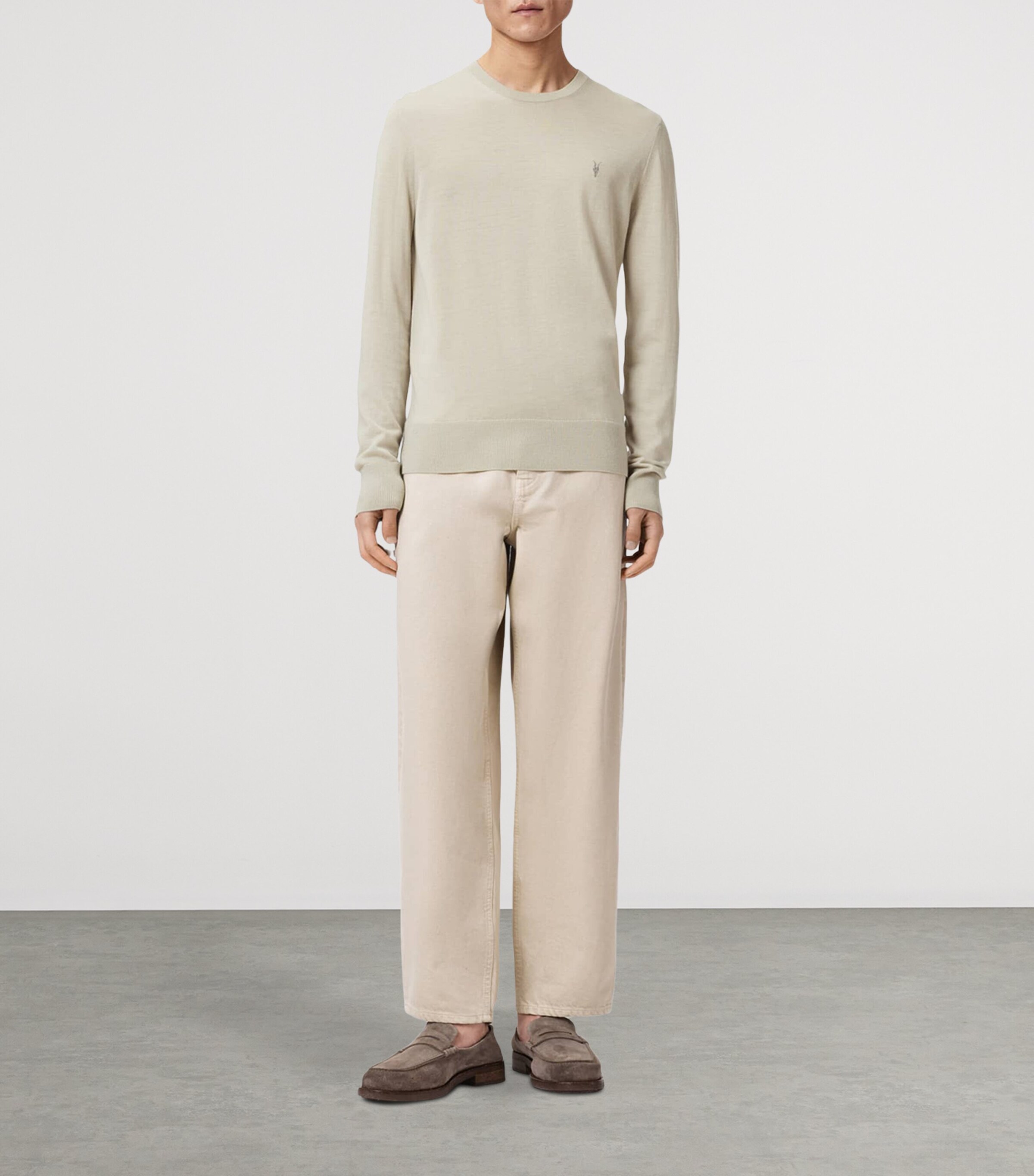 AllSaints Mens Merino Wool Slim Mode Sweater Powdered Green Image 5