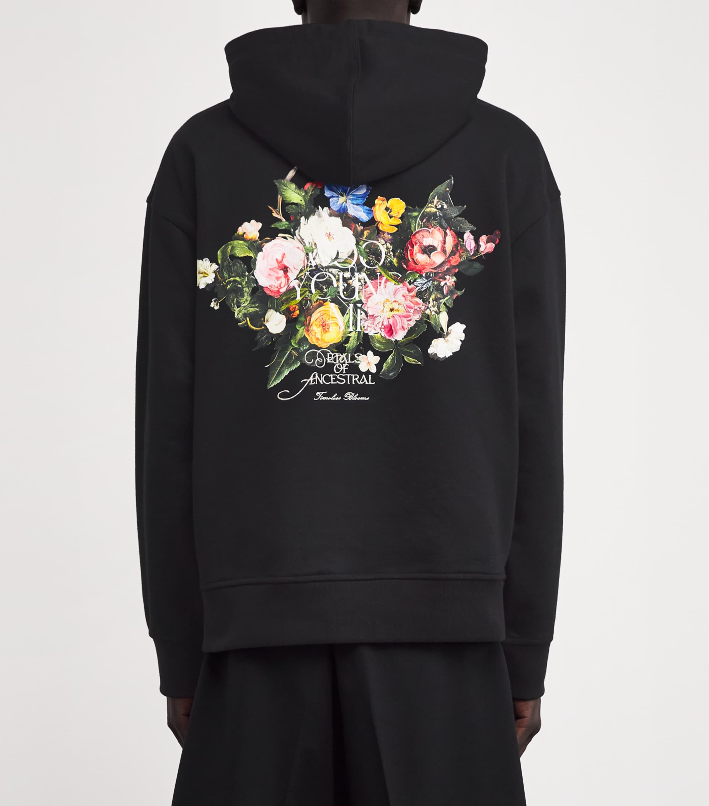 Cotton Floral Print Hoodie BLACK Image 4