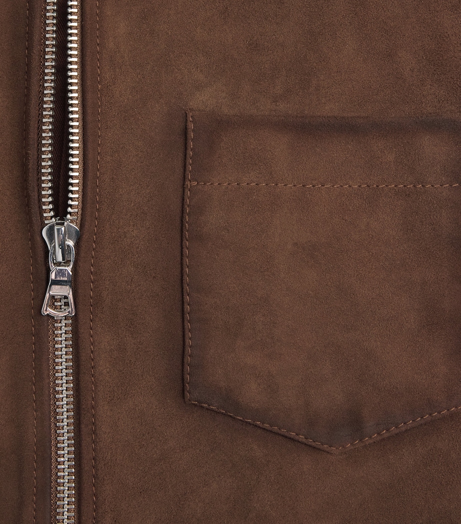 Officine Generale Mens Suede Zip-Up Overshirt Light Chocolate Image 6