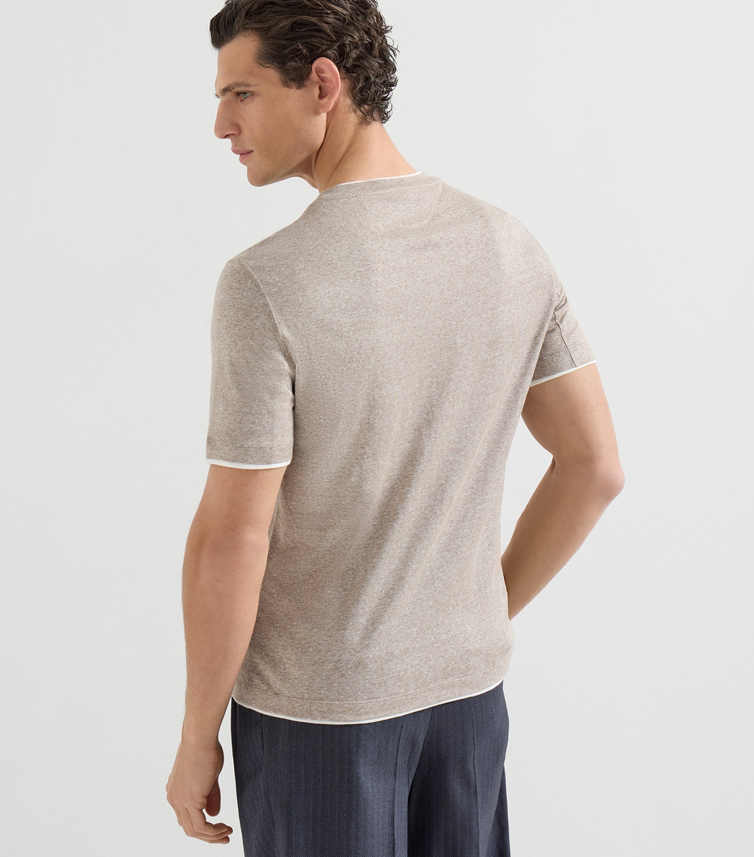 Brunello Cucinelli Mens Linen-Cotton Jersey Faux-Layered T-Shirt Image 5