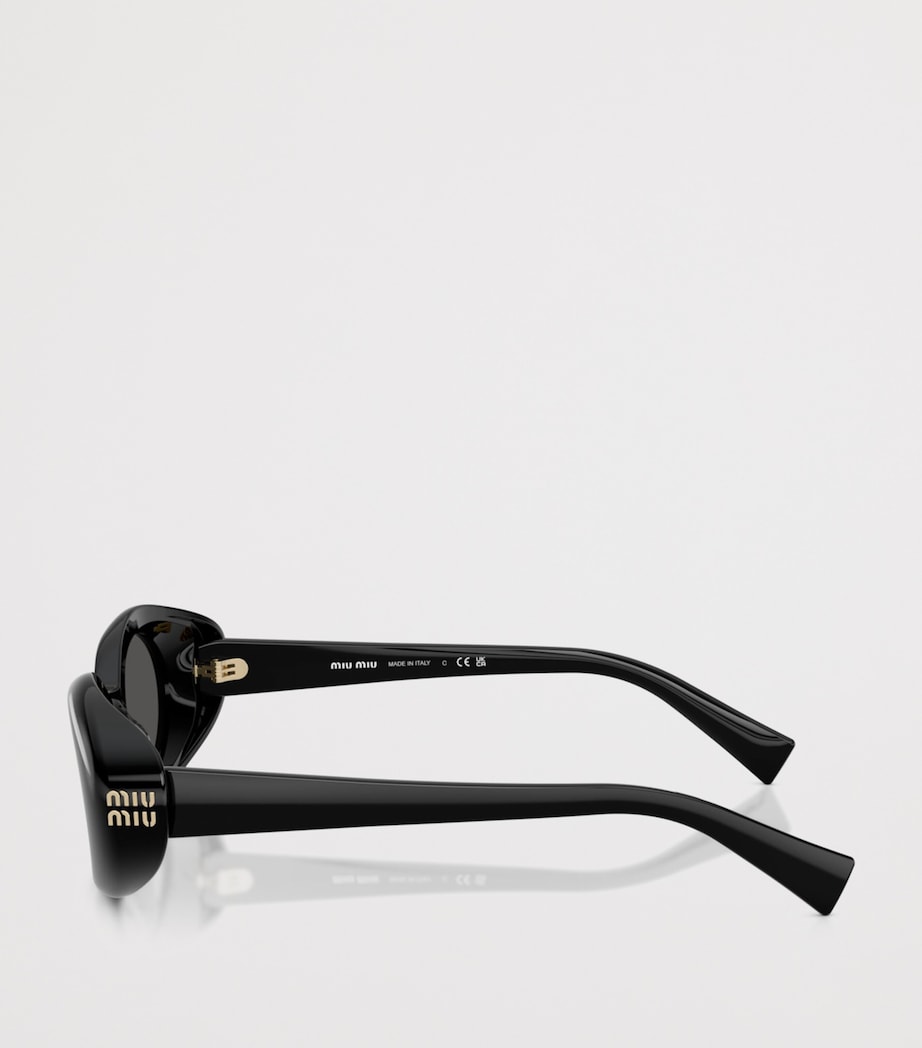 Miu Miu Oval Wrap-Around Sunglasses Black Image 3