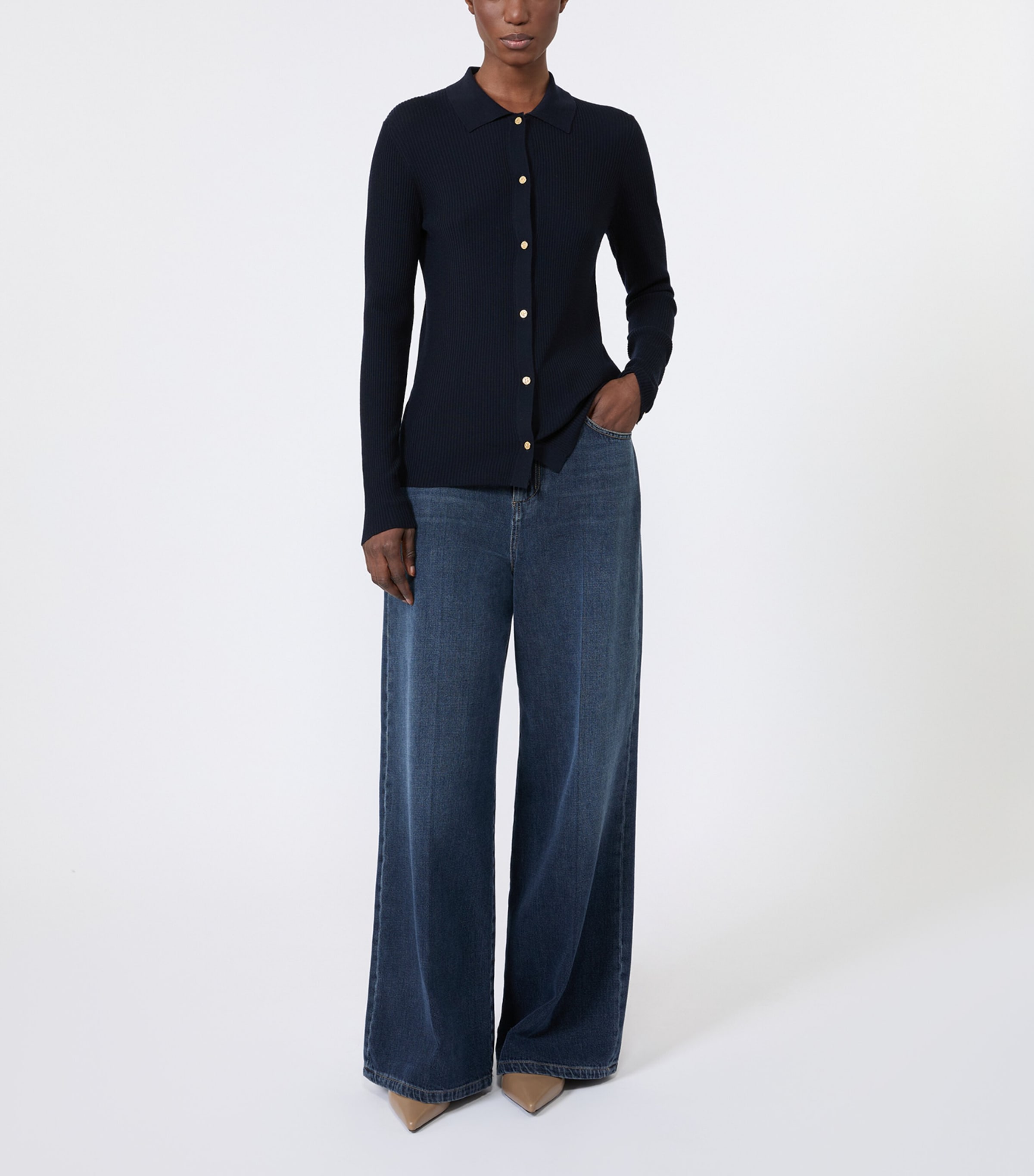 Max Mara Womens Virgin Wool Ribbed Cardigan Ultramarine Image 2