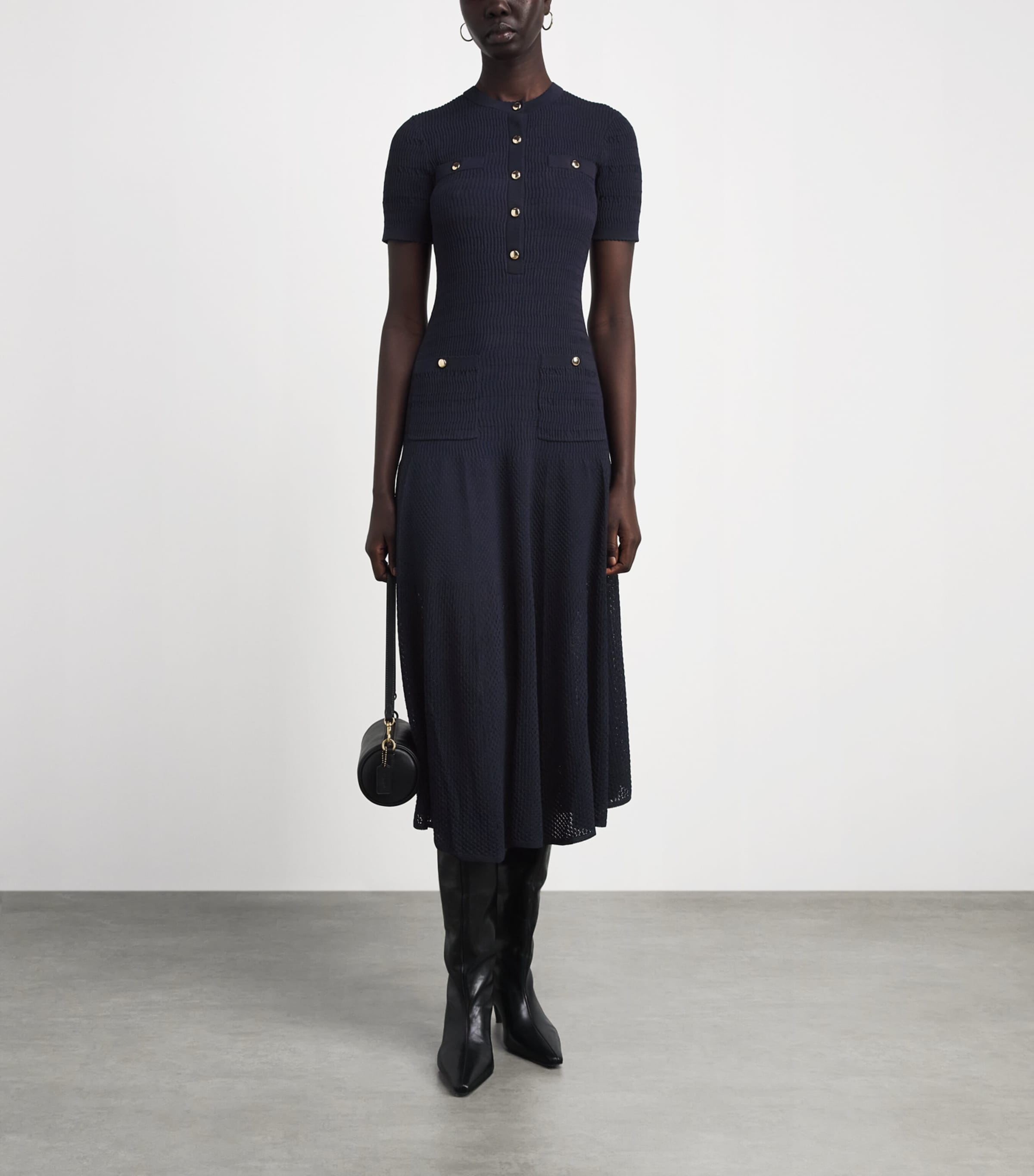 Maje Womens Knit Pointelle Maxi Dress Navy Image 2