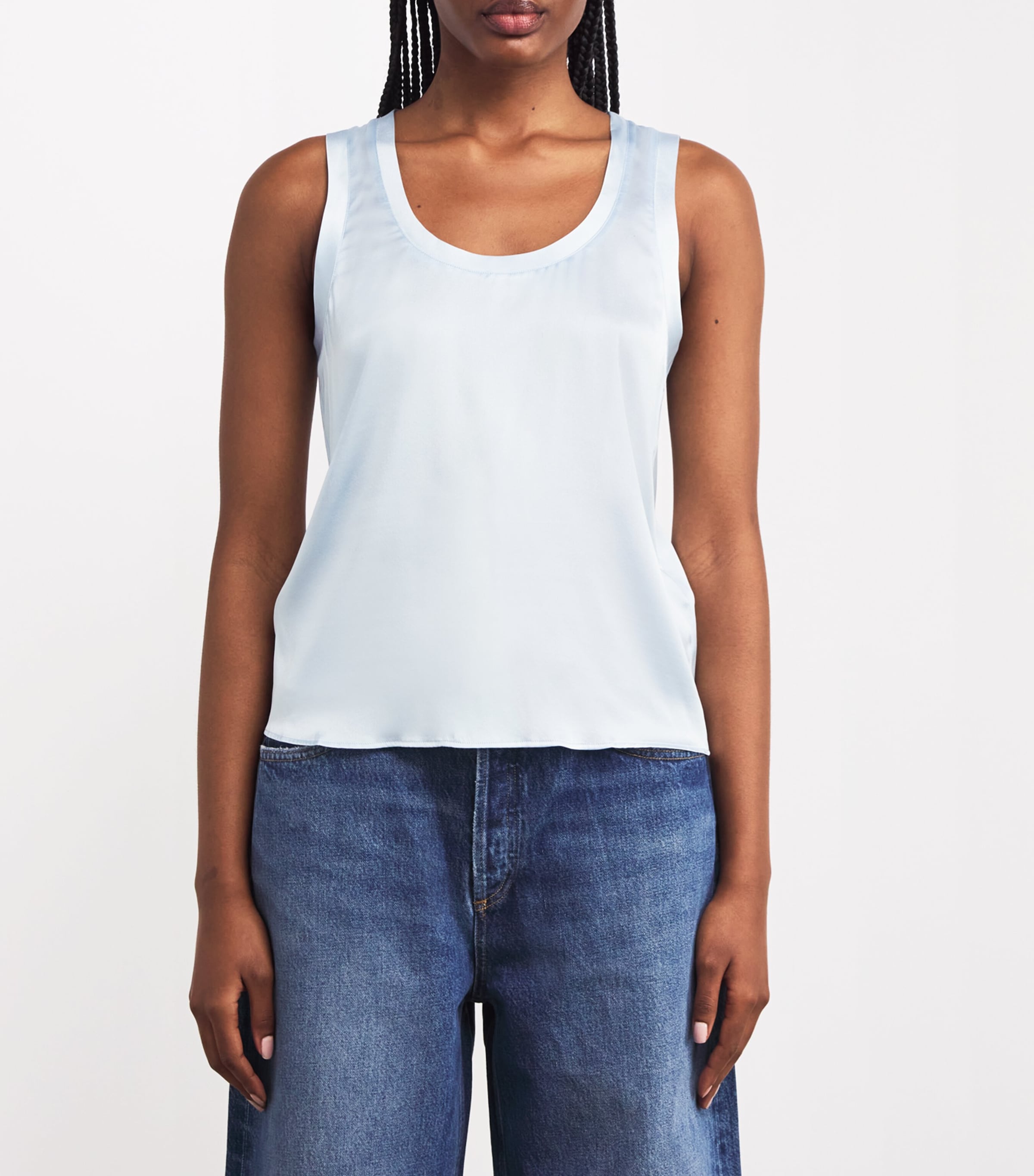 Maje Womens Silk-Blend Tank Top Blue Sky Image 3