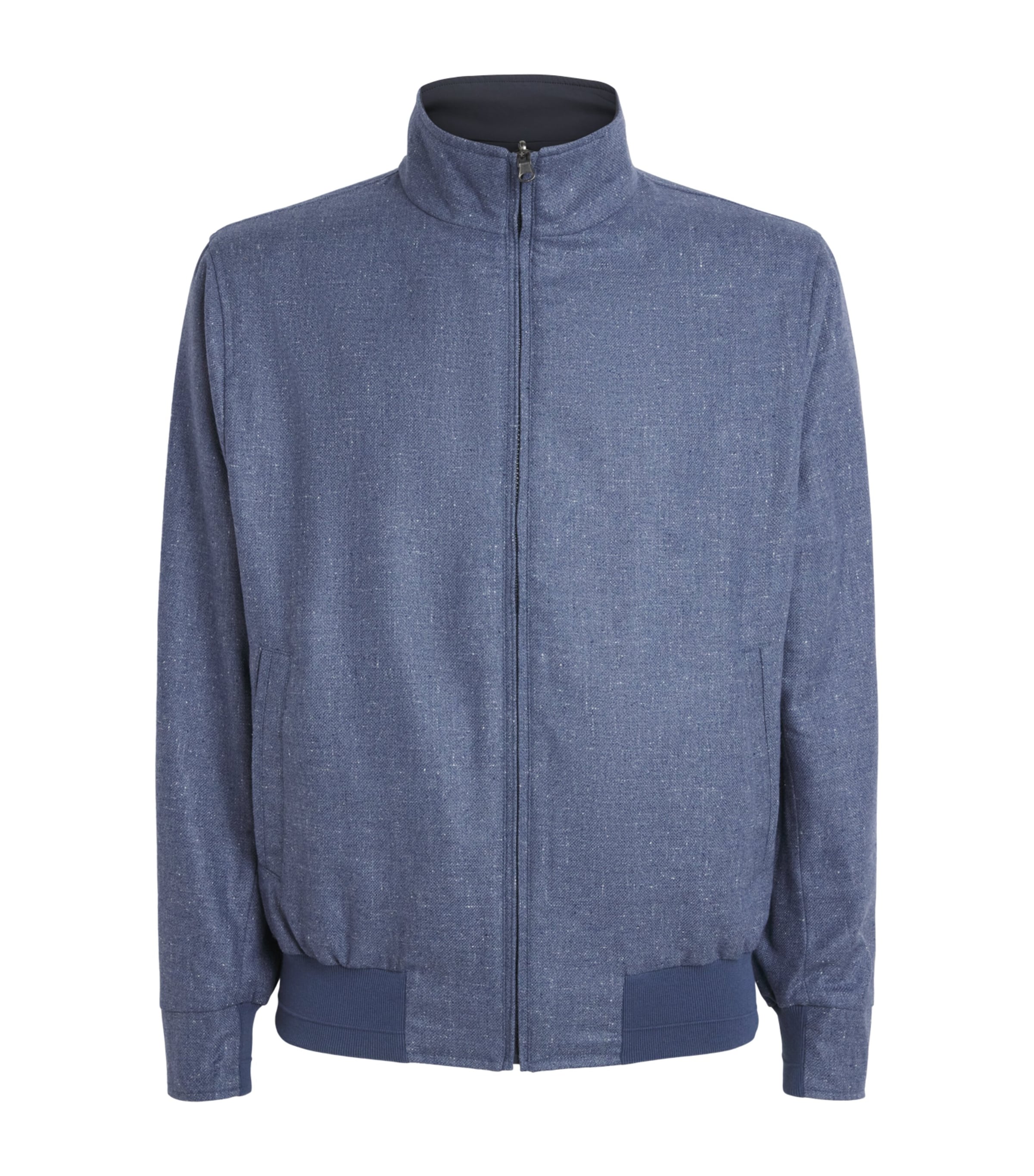 N.Peal Mens Silk-Wool Reversible Jacket Mid Blue Navy Image 1