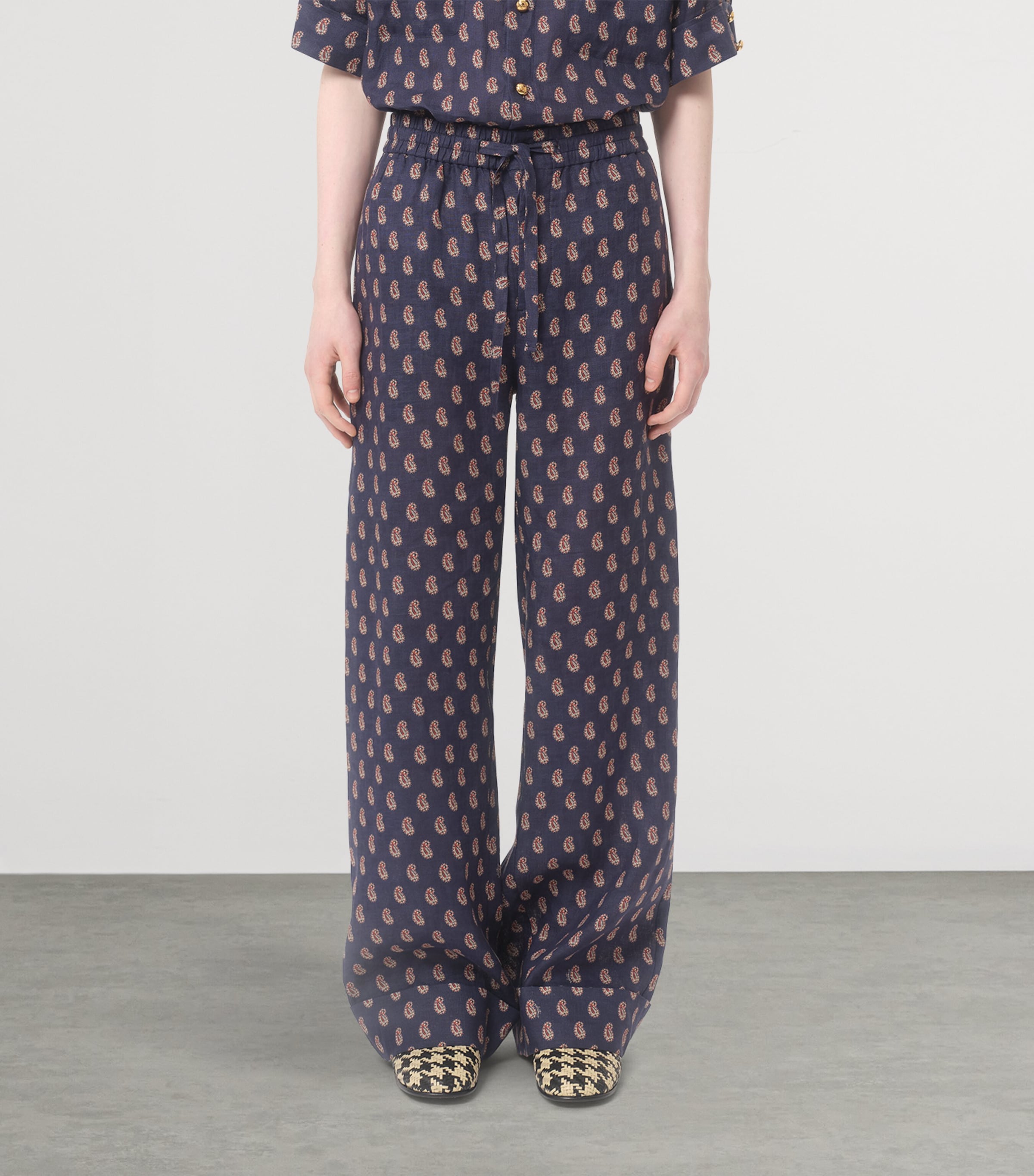 Linen Paisley Straight Trousers CLL Image 2