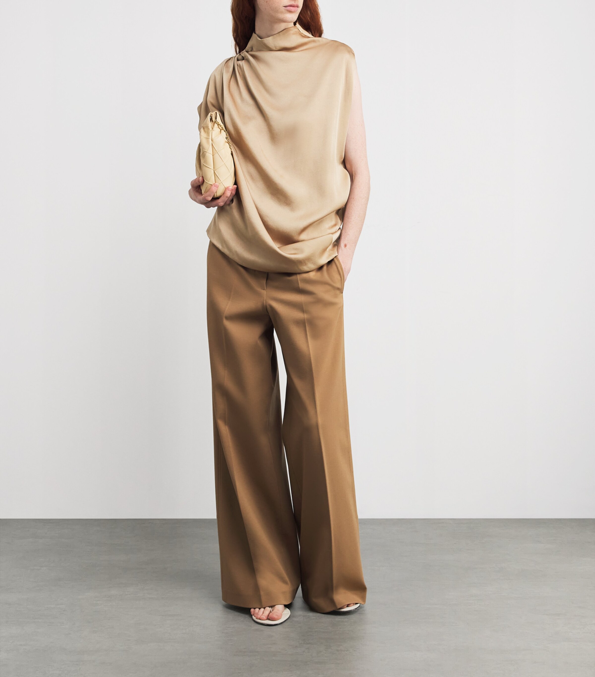 Fabiana Filippi Womens Satin Asymmetric Ruched Top Acero Image 2