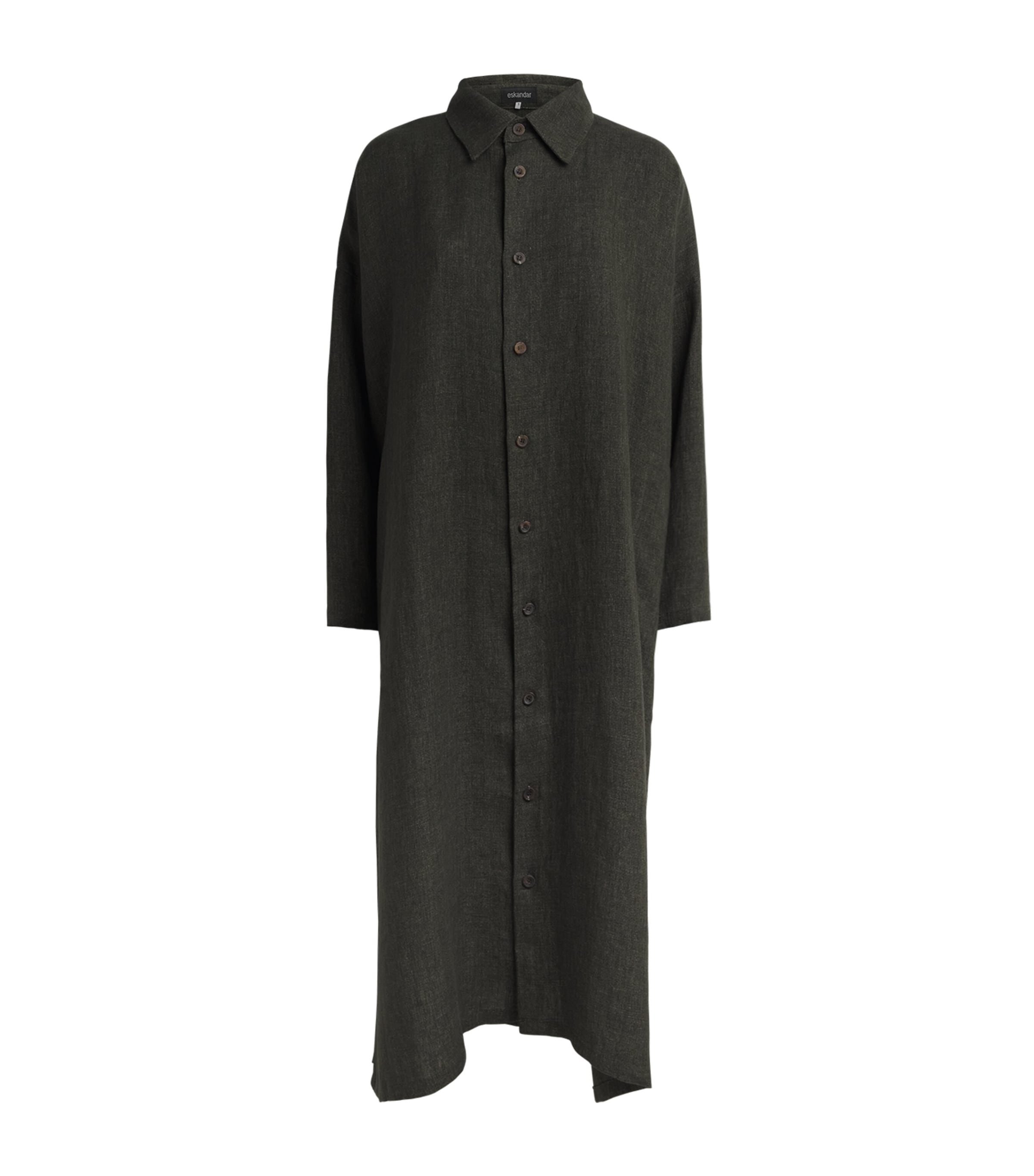 Eskandar Linen Wide Midi Shirt Dress In Green