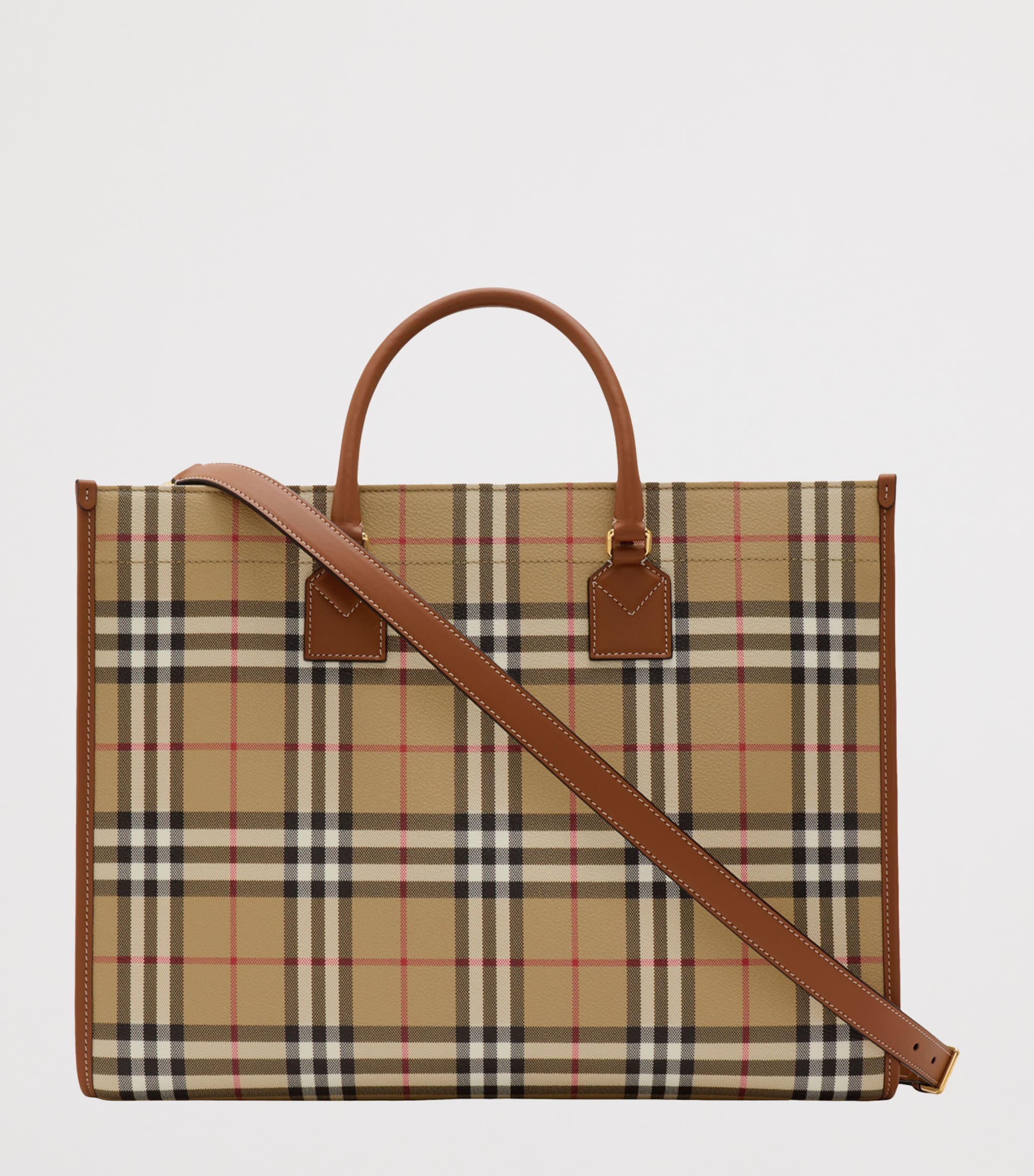 Medium Check Freya Tote Bag VNTG CHK/BRIAR BROWN Image 5