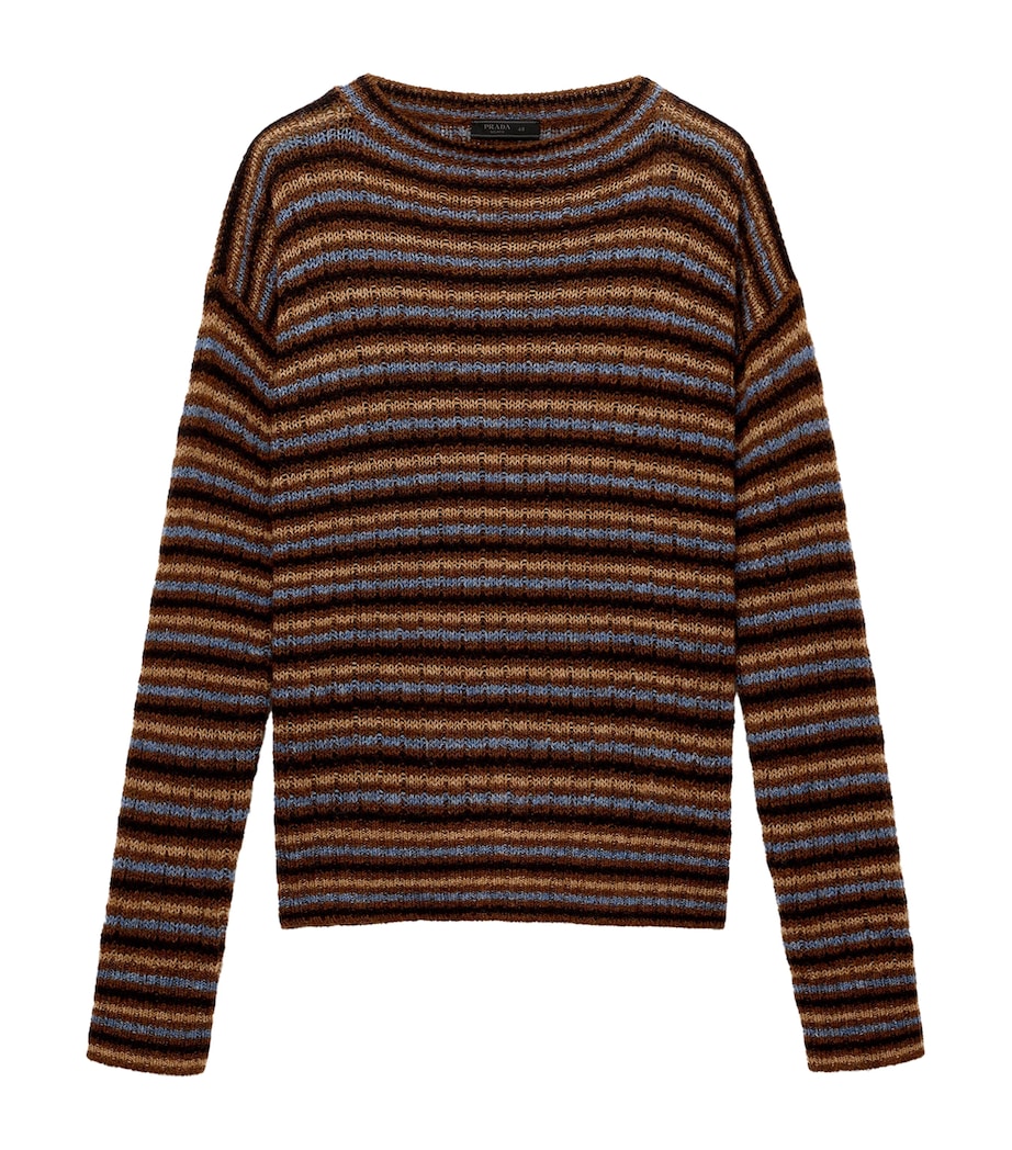 Prada Mens Shetland Wool Stripe Sweater Orange Image 1