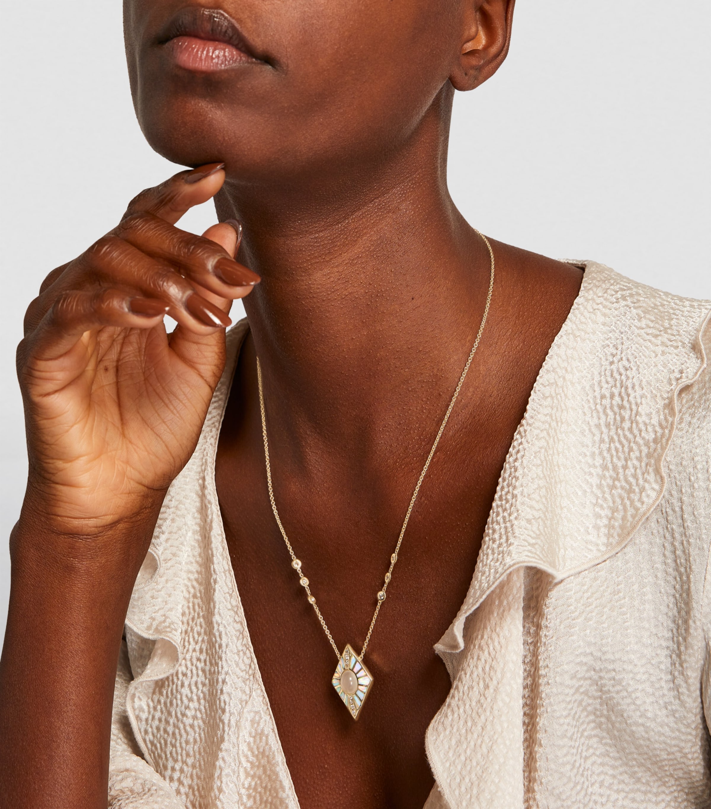 Yellow Gold, Diamond, Moonstone and Opal Inlay Necklace YELLOW GOLD Image 4