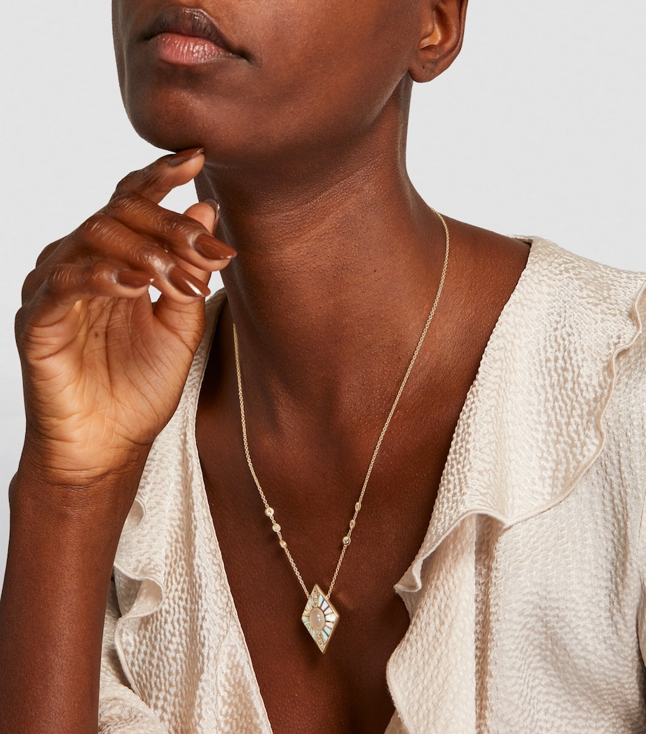 Yellow Gold, Diamond, Moonstone and Opal Inlay Necklace YELLOW GOLD Image 4