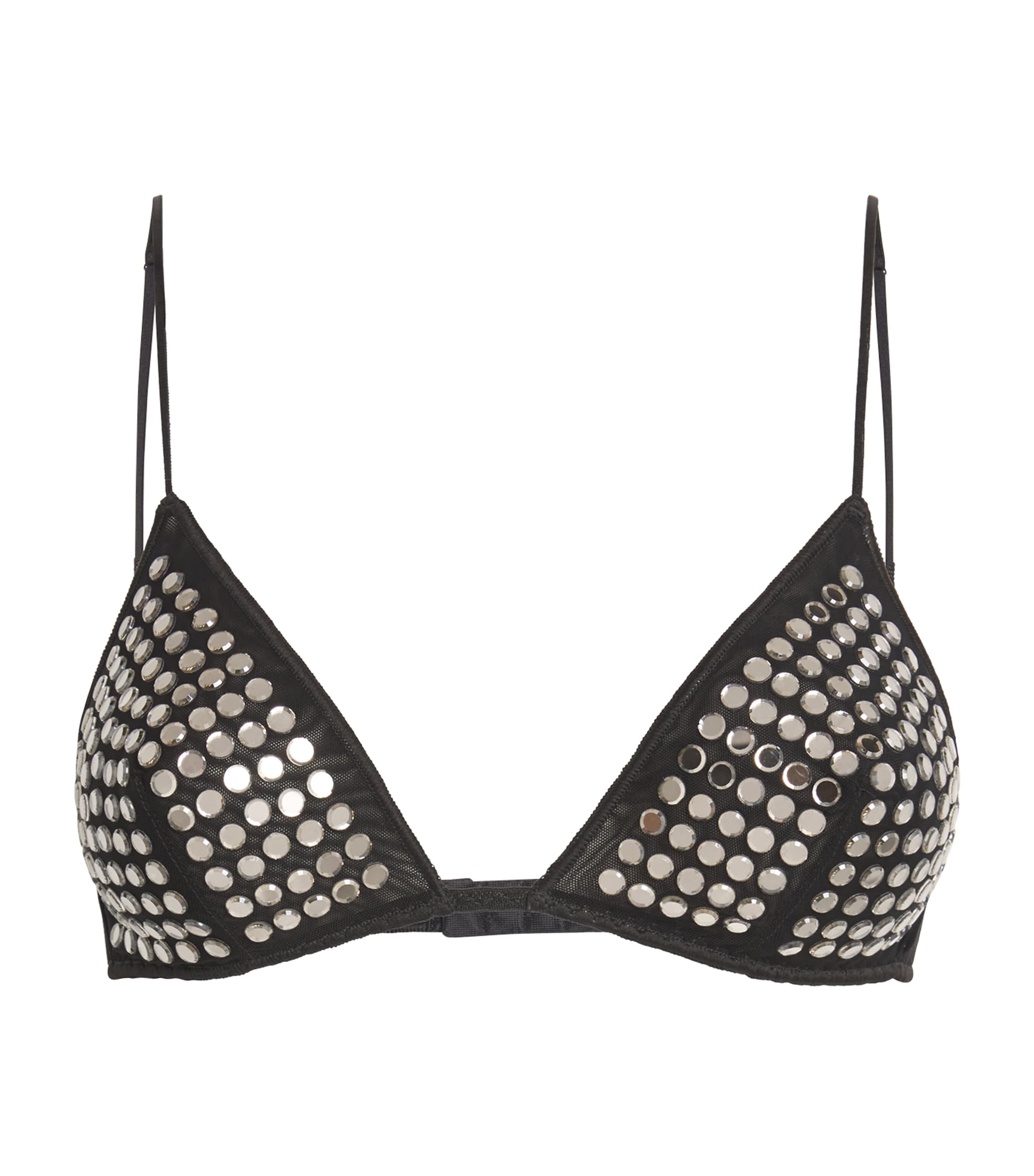 Shop Oseree Embellished Triangle Bra In Black