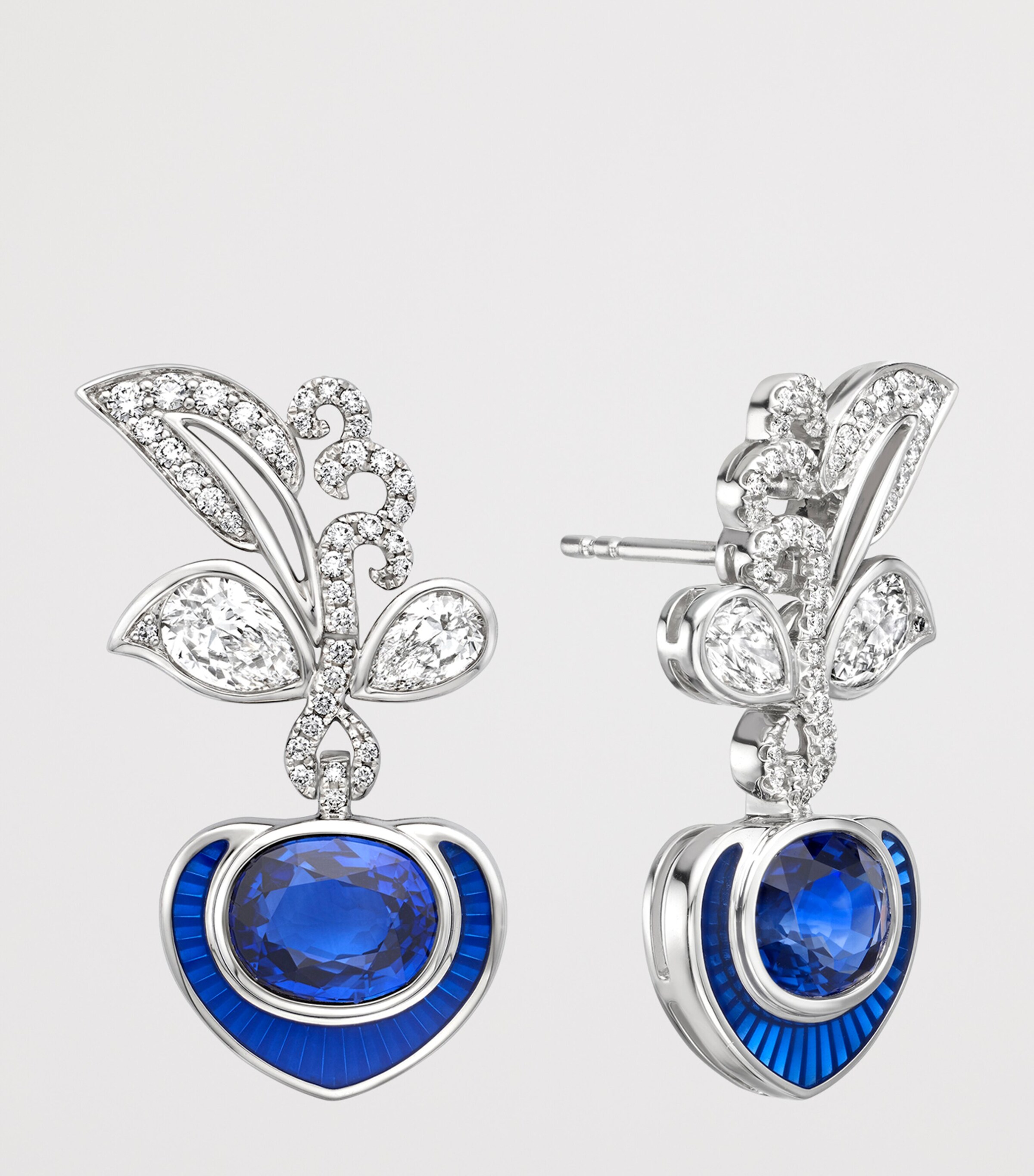 Boodles Platinum, Diamond and Sapphire The Palace Collection Royal Porcelain Earrings Blue Image 3
