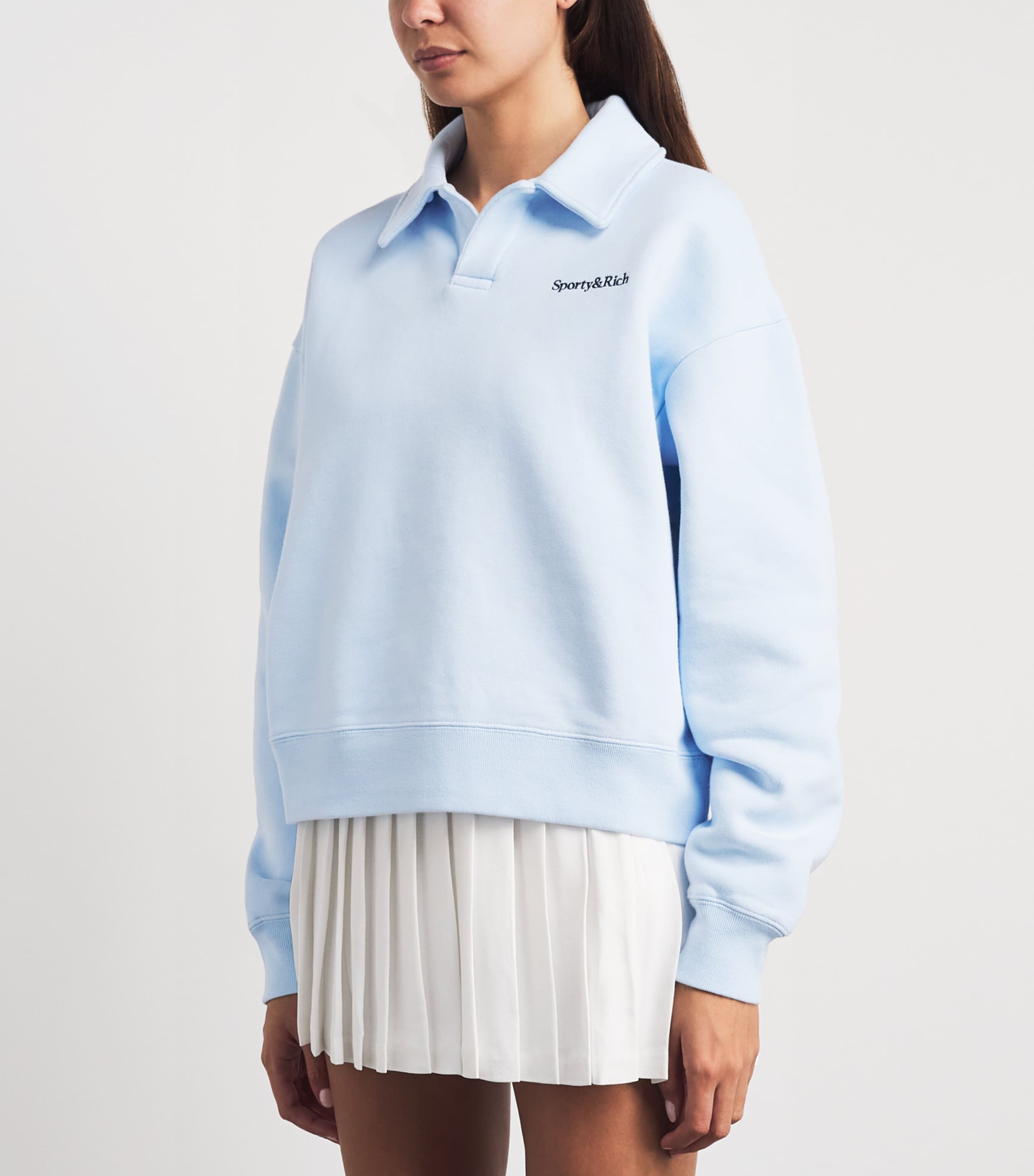 Sporty & Rich Womens Cotton Serif Polo Sweatshirt Ciel Navy Image 4