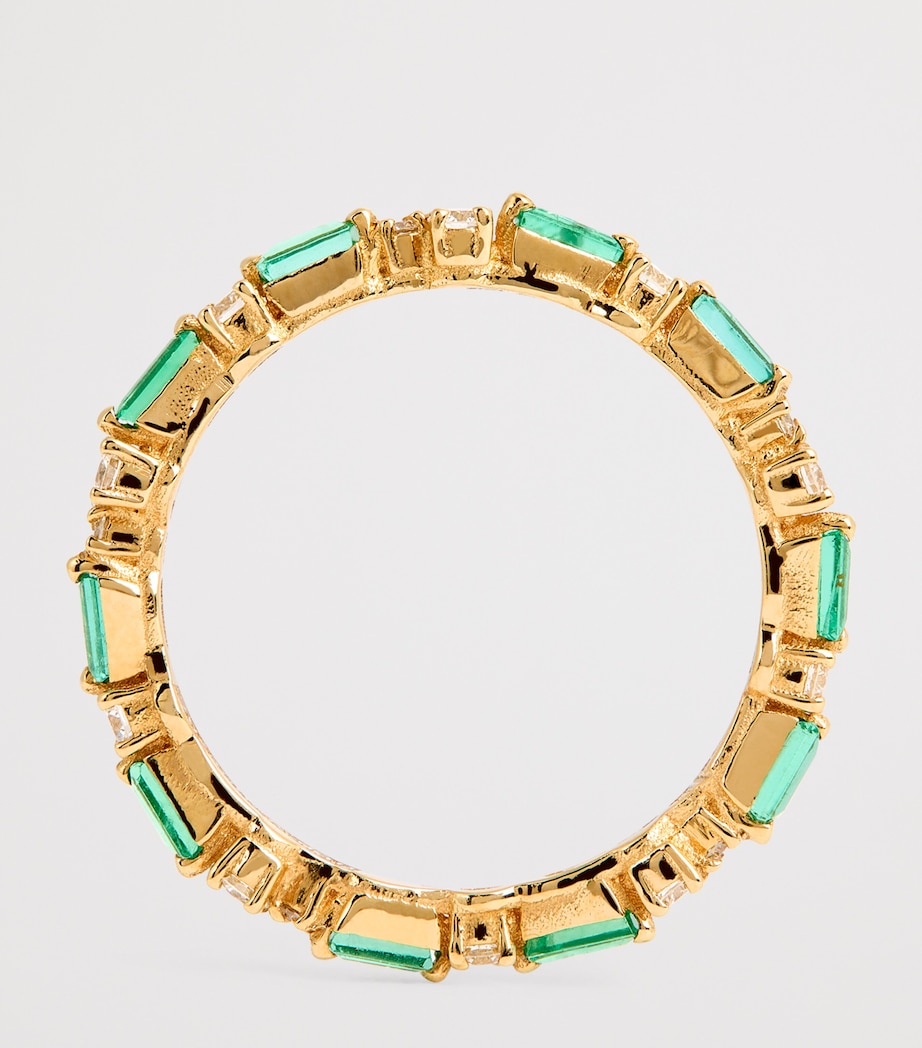 Yellow Gold, Diamond and Emerald Thin Mix Eternity Ring 18K YG/EMER Image 3