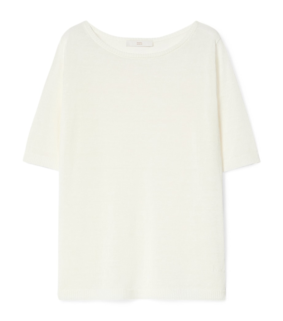 Marina Rinaldi Womens Linen-Blend T-Shirt Optical White Image 1
