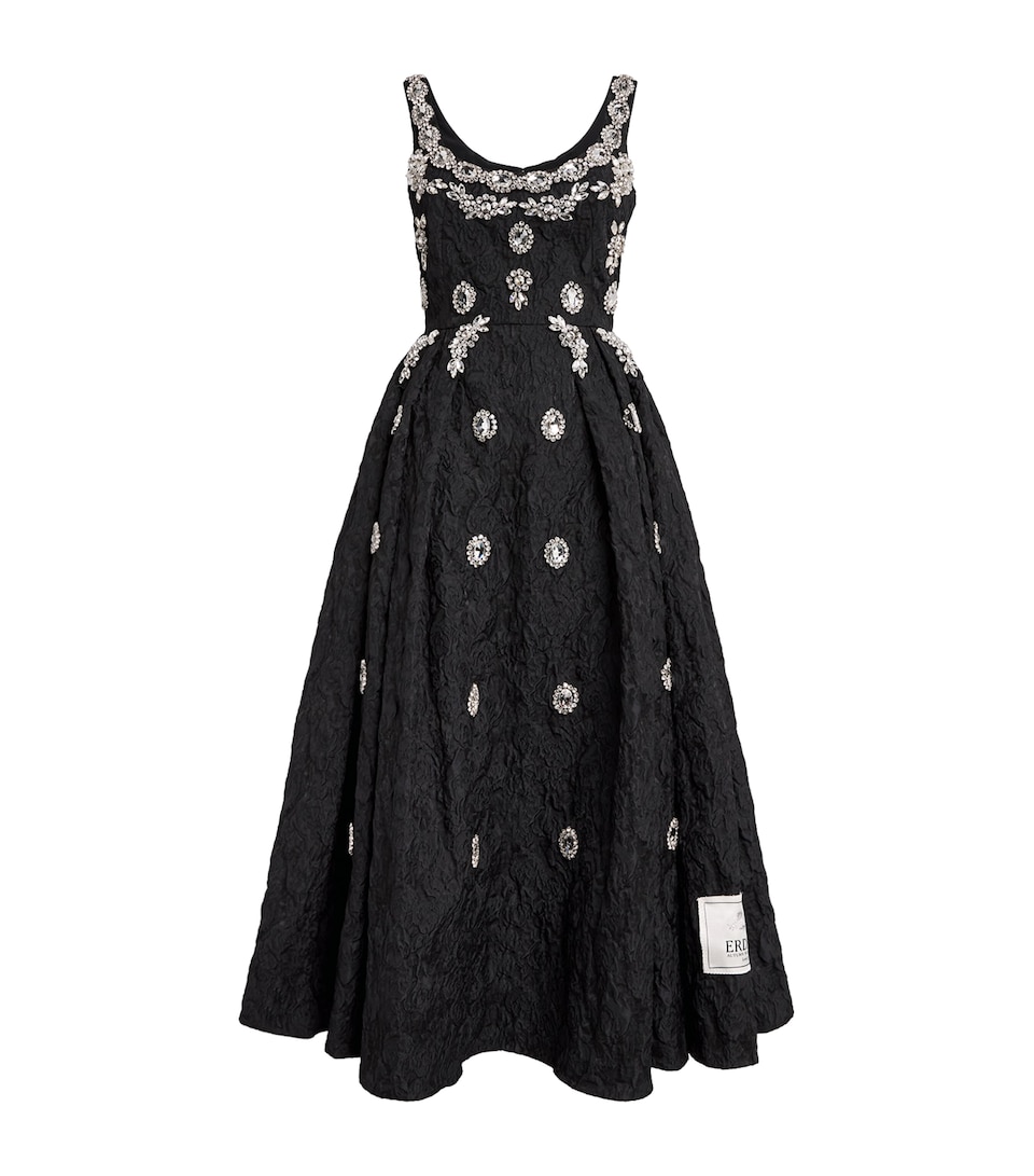 Erdem Embroidered Cloque Maxi Dress Black