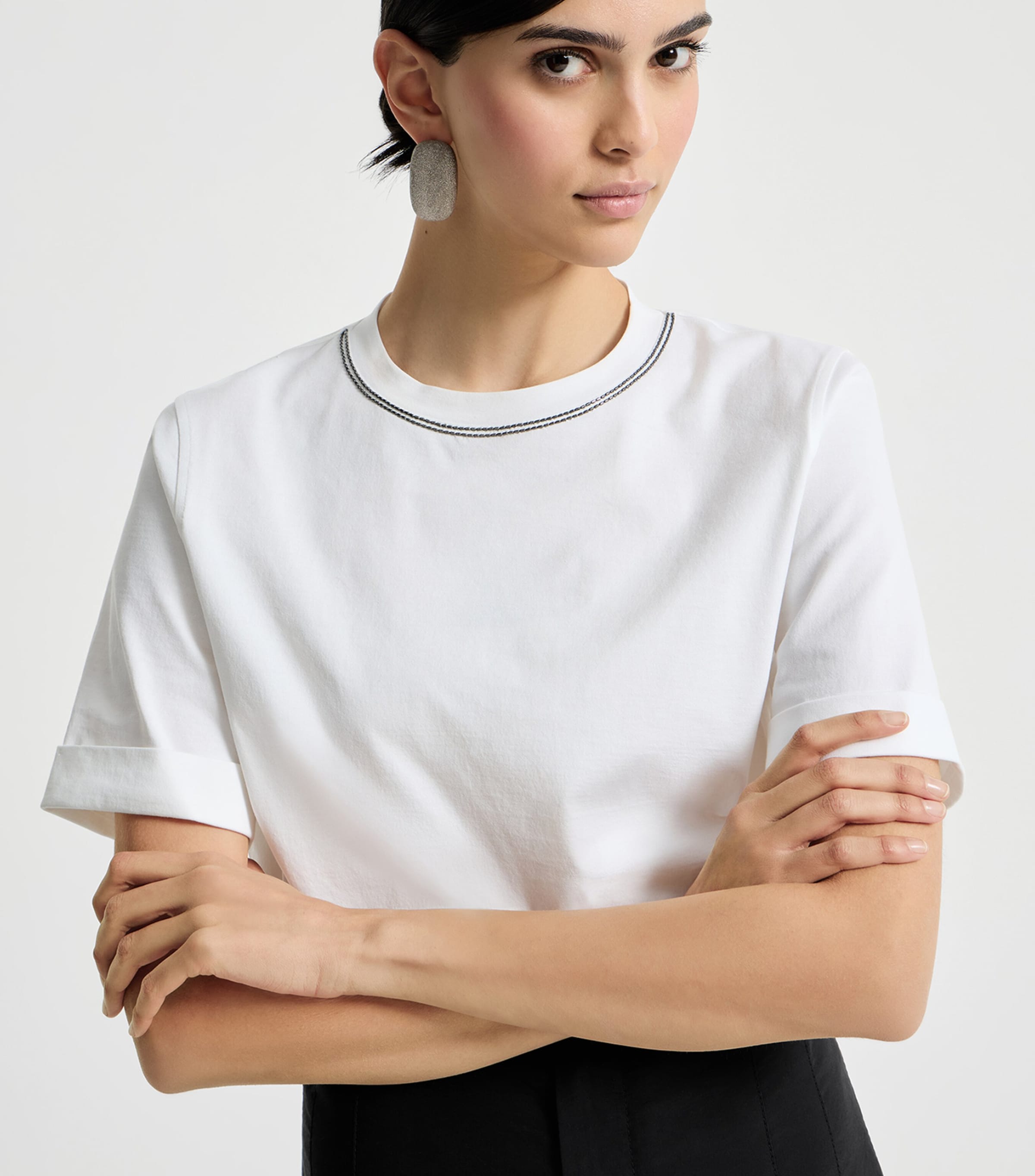 Brunello Cucinelli Womens Cotton Beaded T-Shirt Image 4