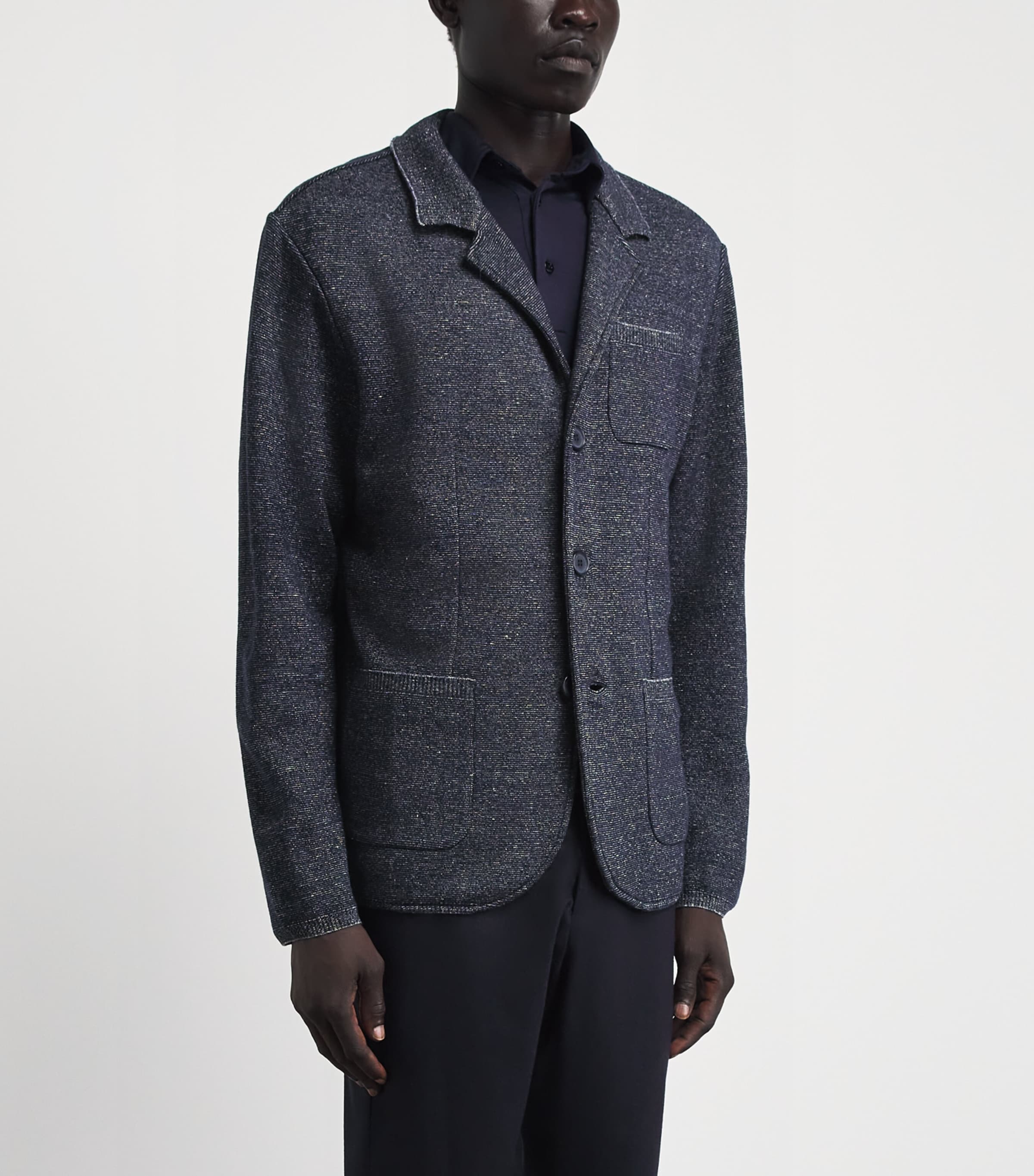 Paul & Shark Mens Virgin Wool-Linen Knitted Overshirt Blu Blu/bianco Image 4