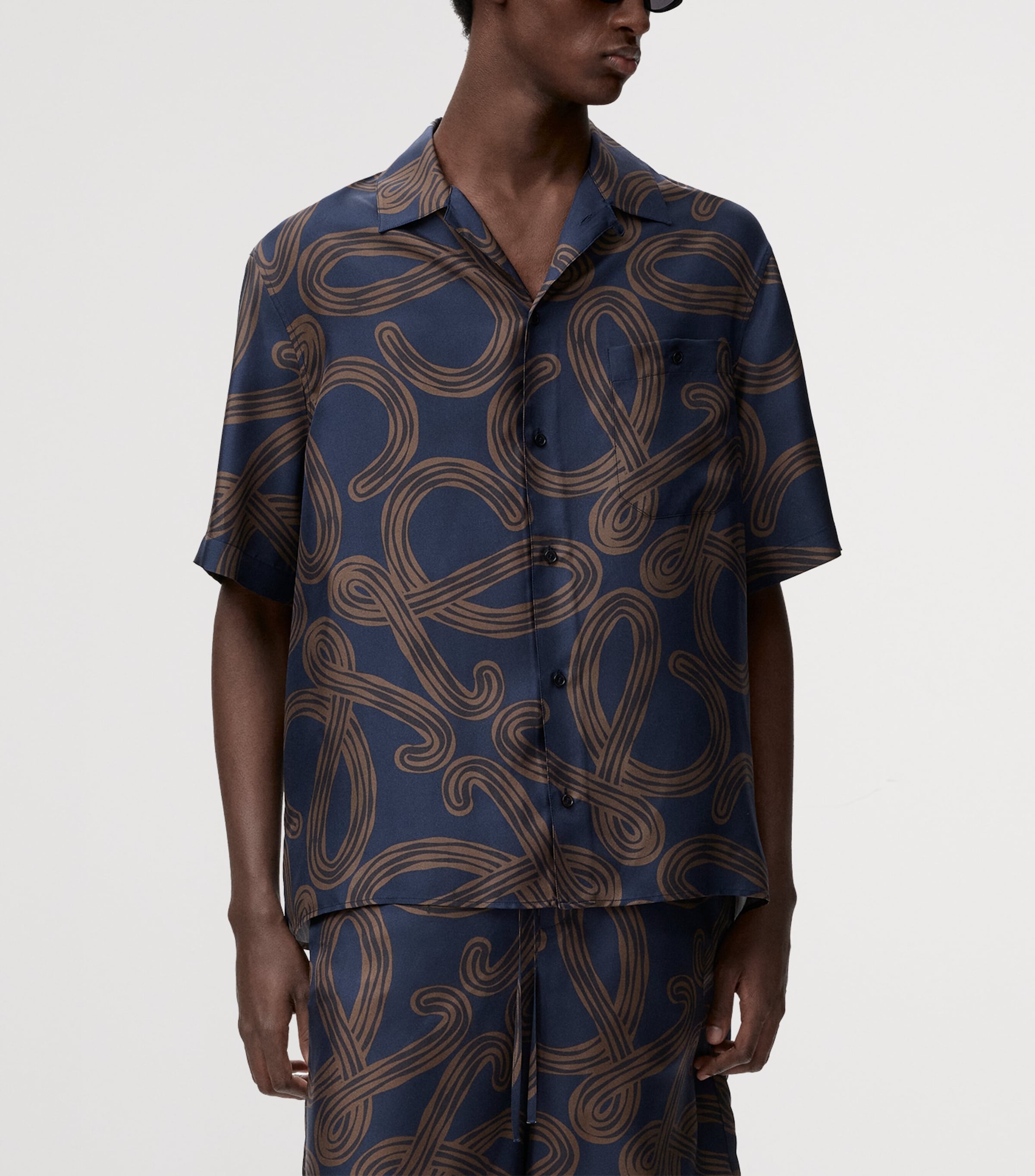 LOEWE Mens x Paula’s Ibiza Silk Anagram Shirt Navy/brown Image 3