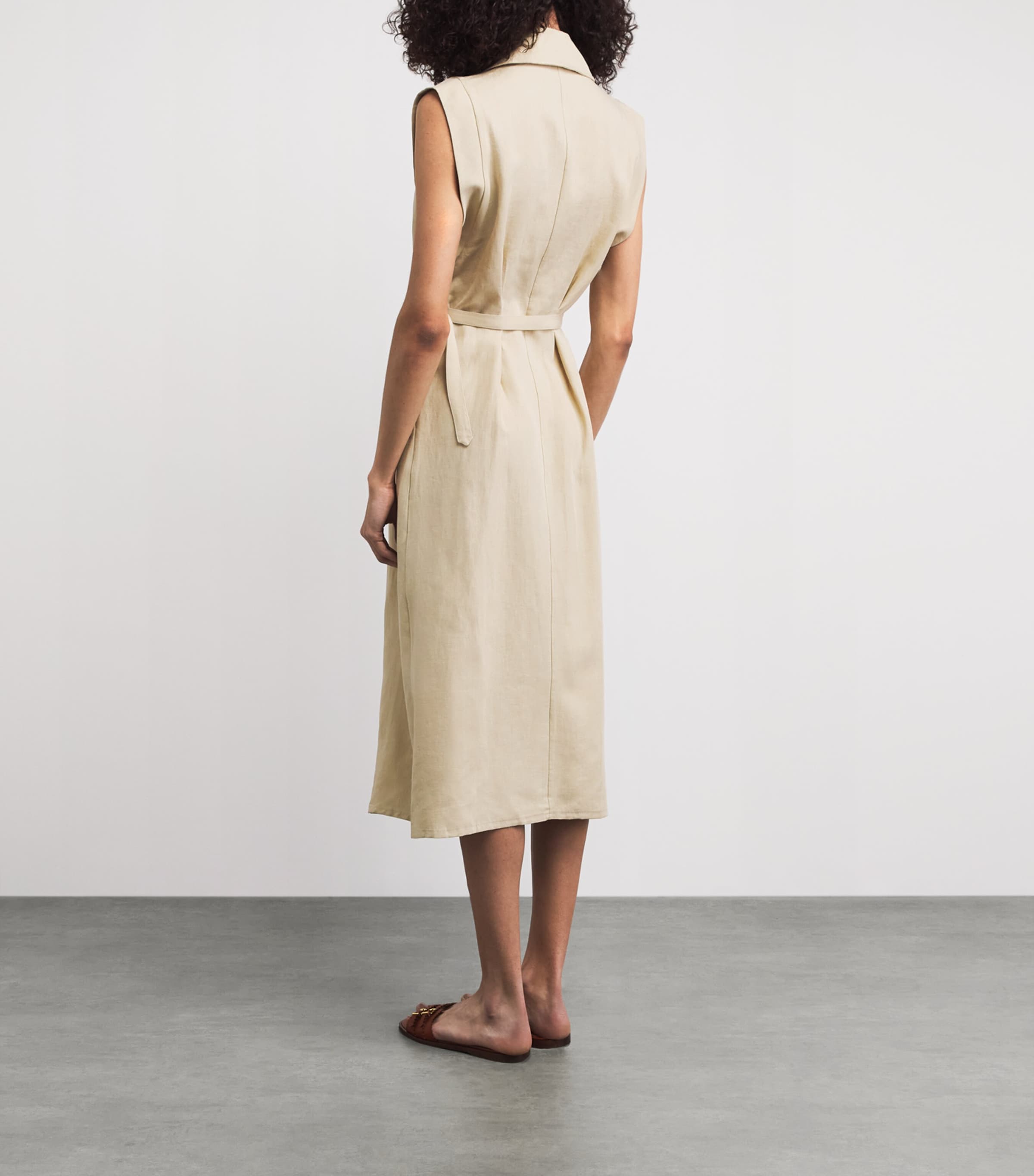 Le Kasha Womens Linen Belted Belek Midi Dress Beige Image 4