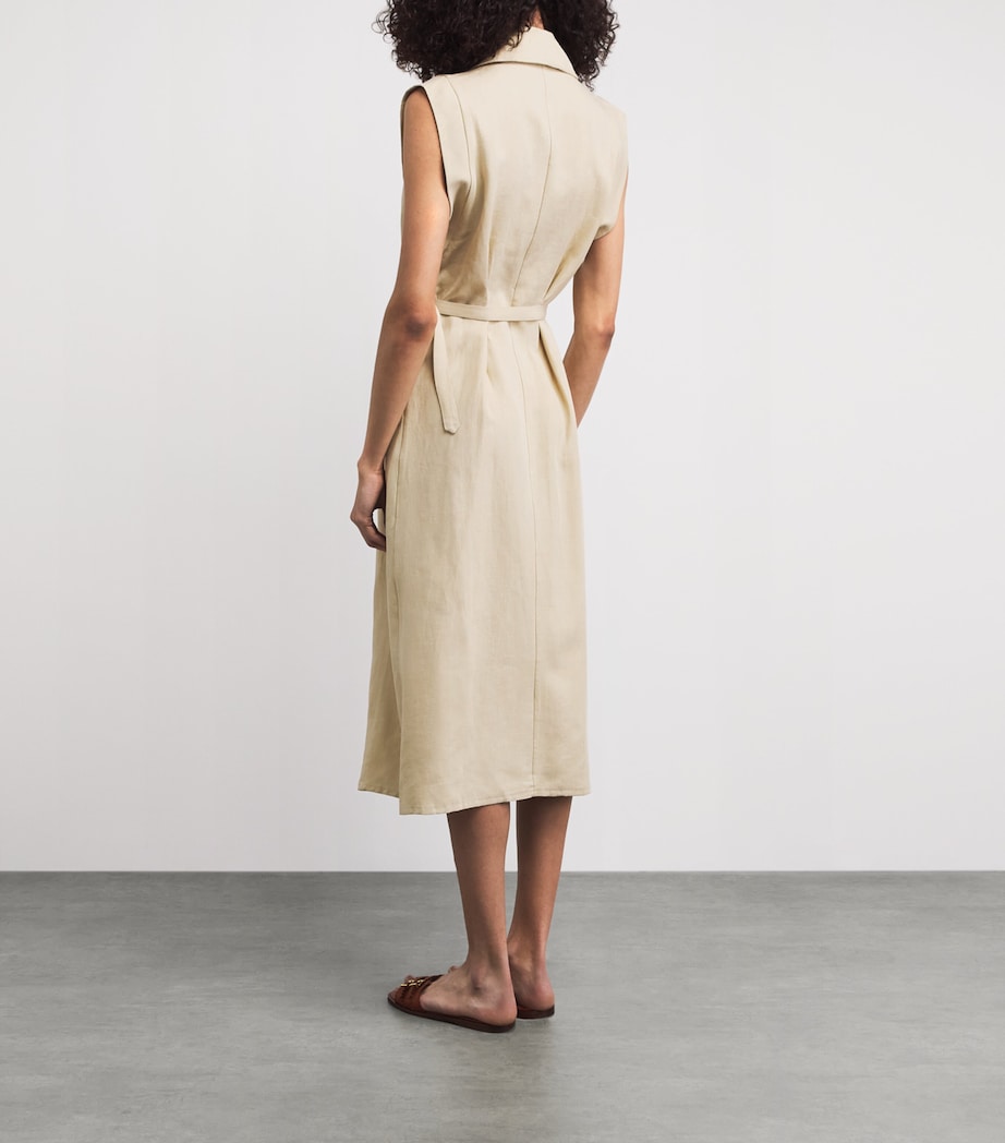 Le Kasha Womens Linen Belted Belek Midi Dress Beige Image 4