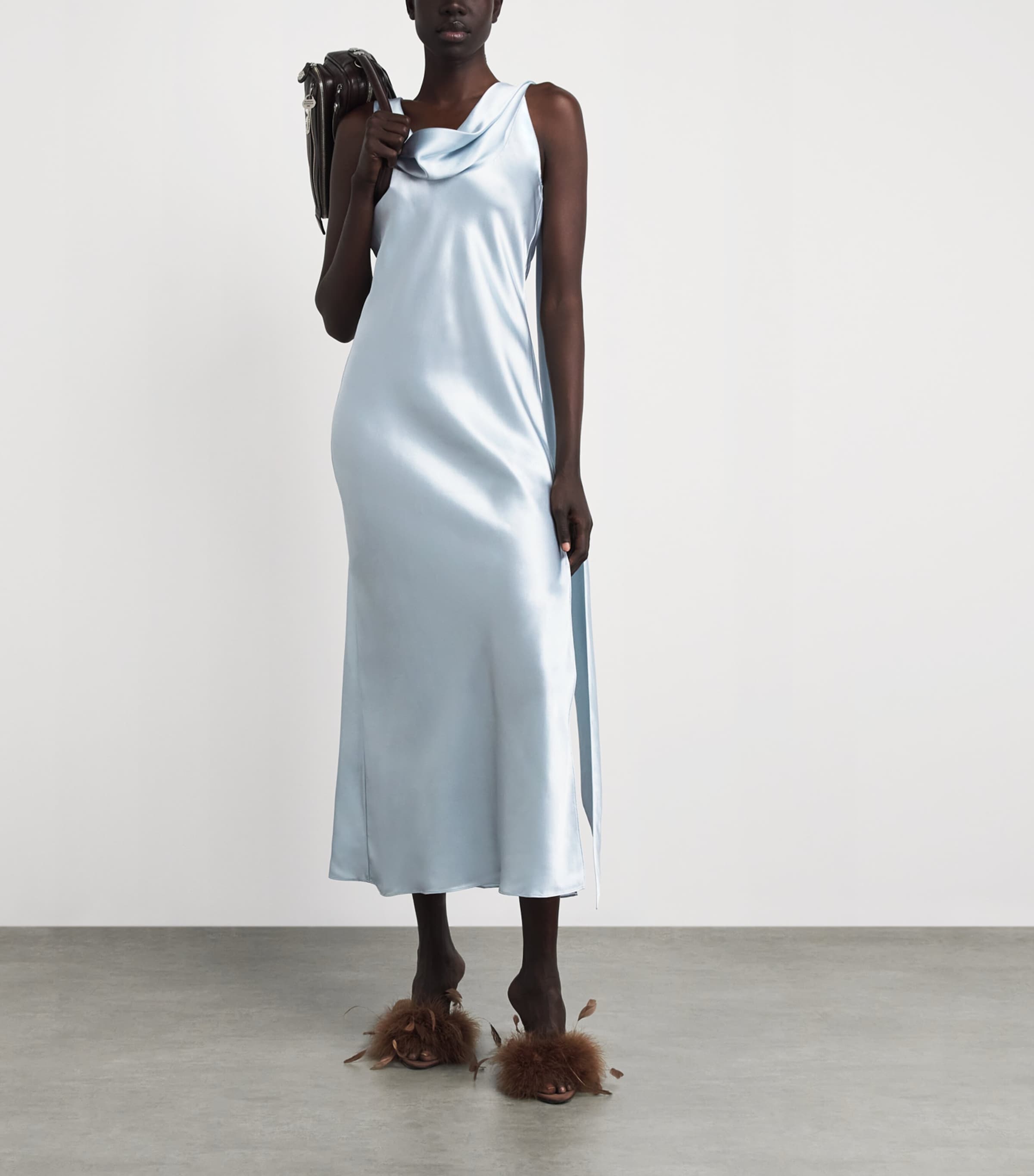 Acne Studios Womens Silk Drape-Neck Midi Dress Light Blue Image 6
