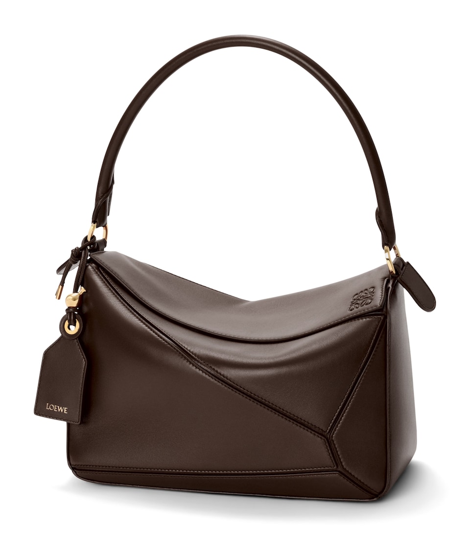 LOEWE Medium Leather Puzzle Top-Handle Bag Dark Chestnut