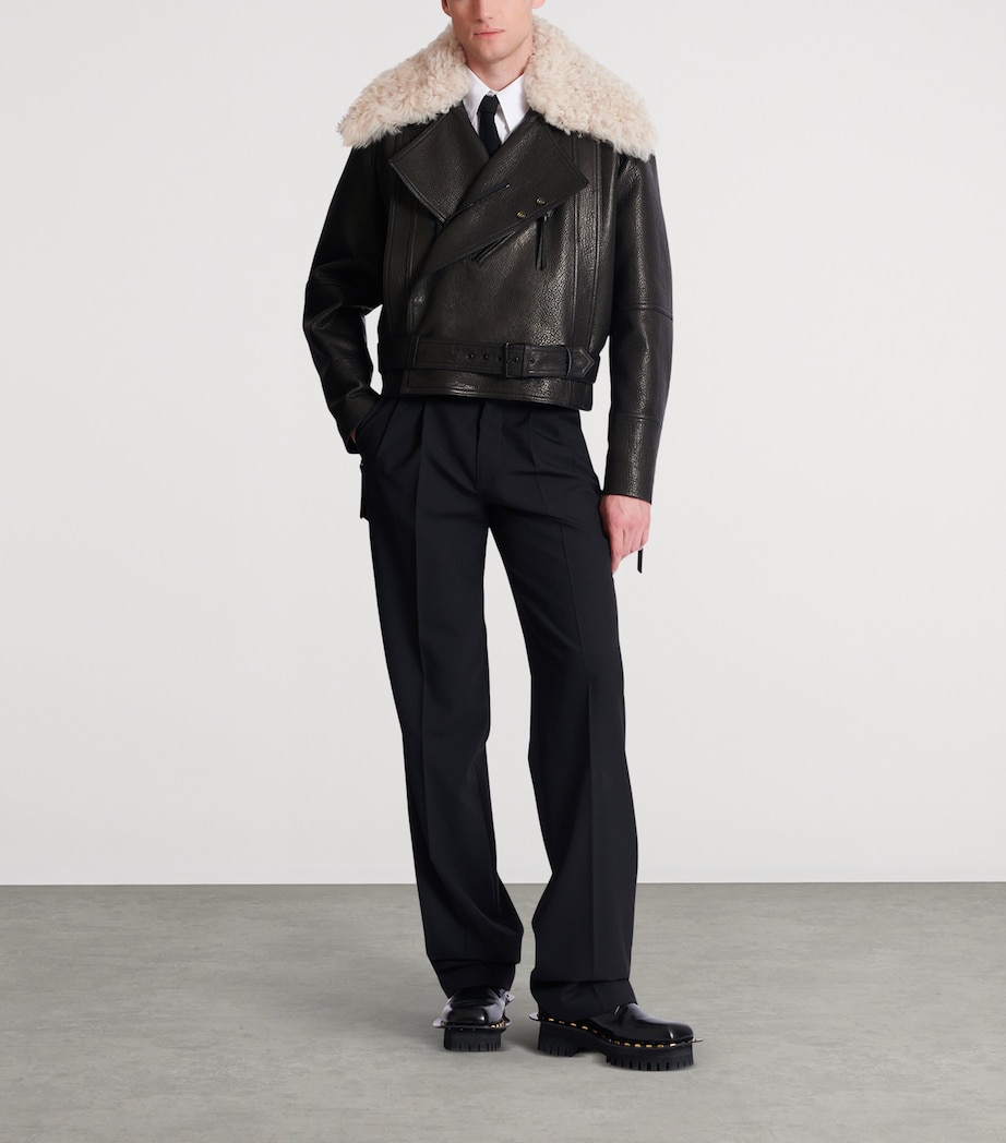 Fur-Trim Collar Leather Jacket ECJ NOIR/NATUREL Image 3