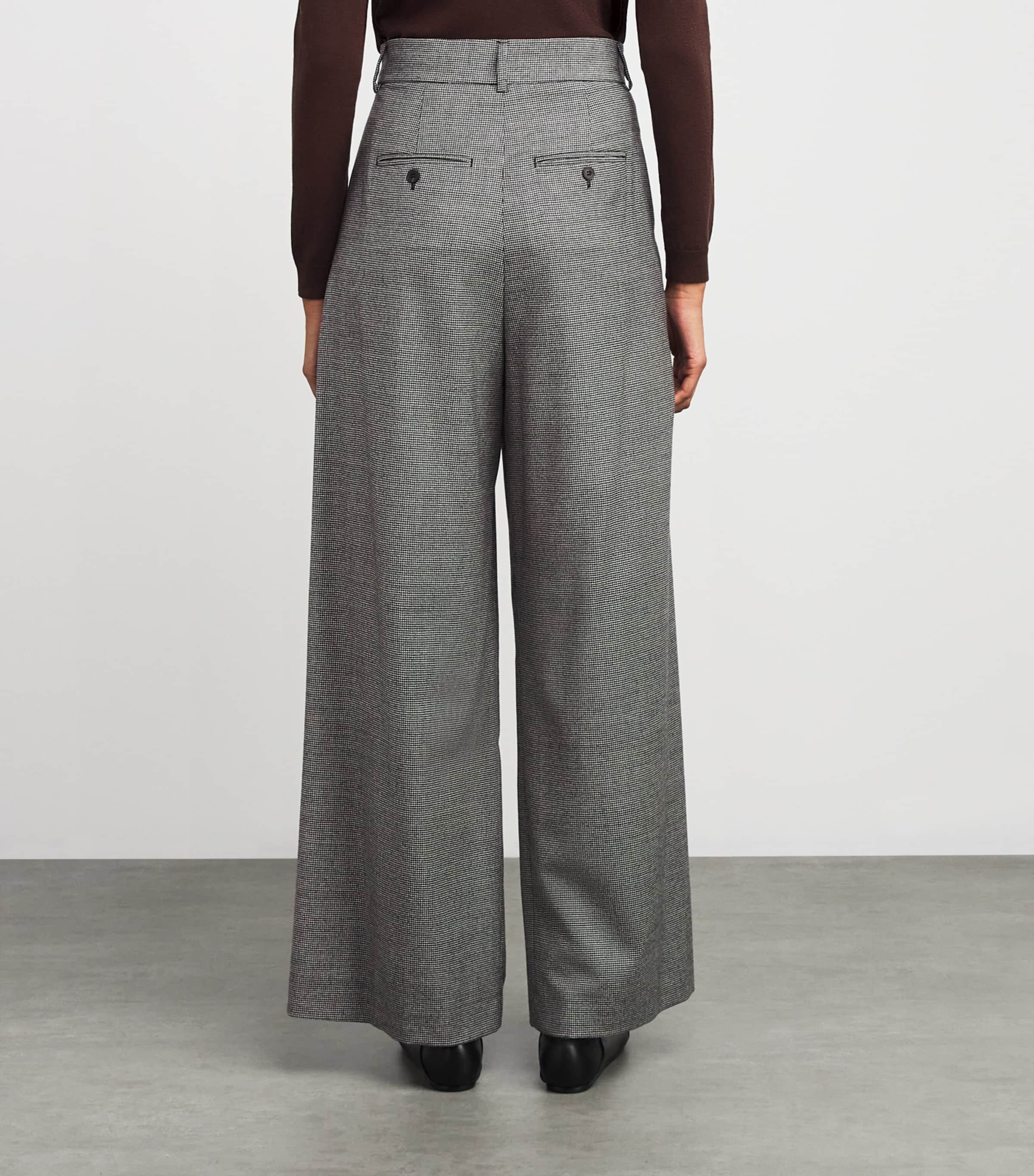 Virgin Wool Houndstooth Tailored Trousers BLACK Image 4