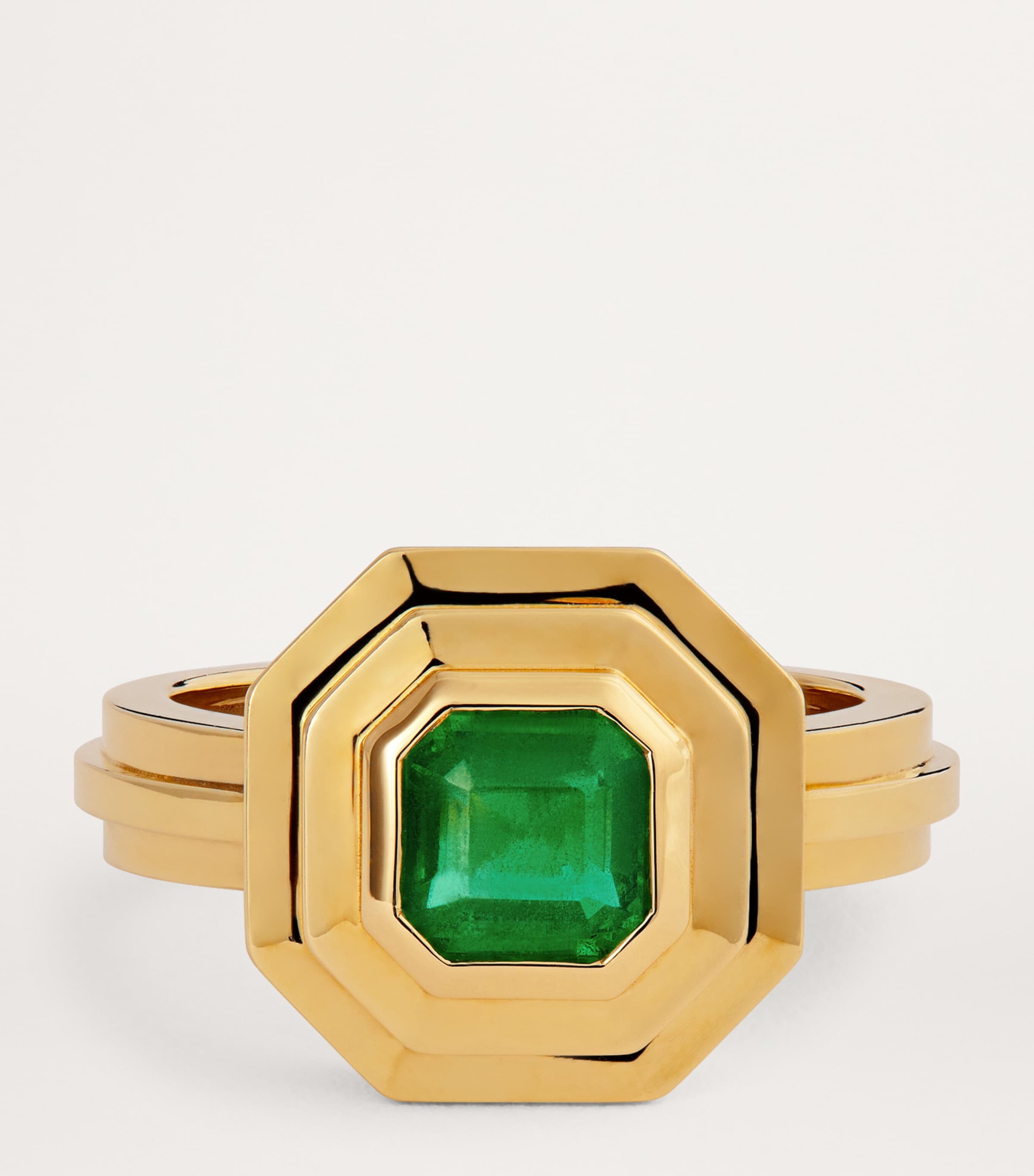 Azlee Yellow Gold and Emerald Staircase Square Ring Yellow Gold Image 3