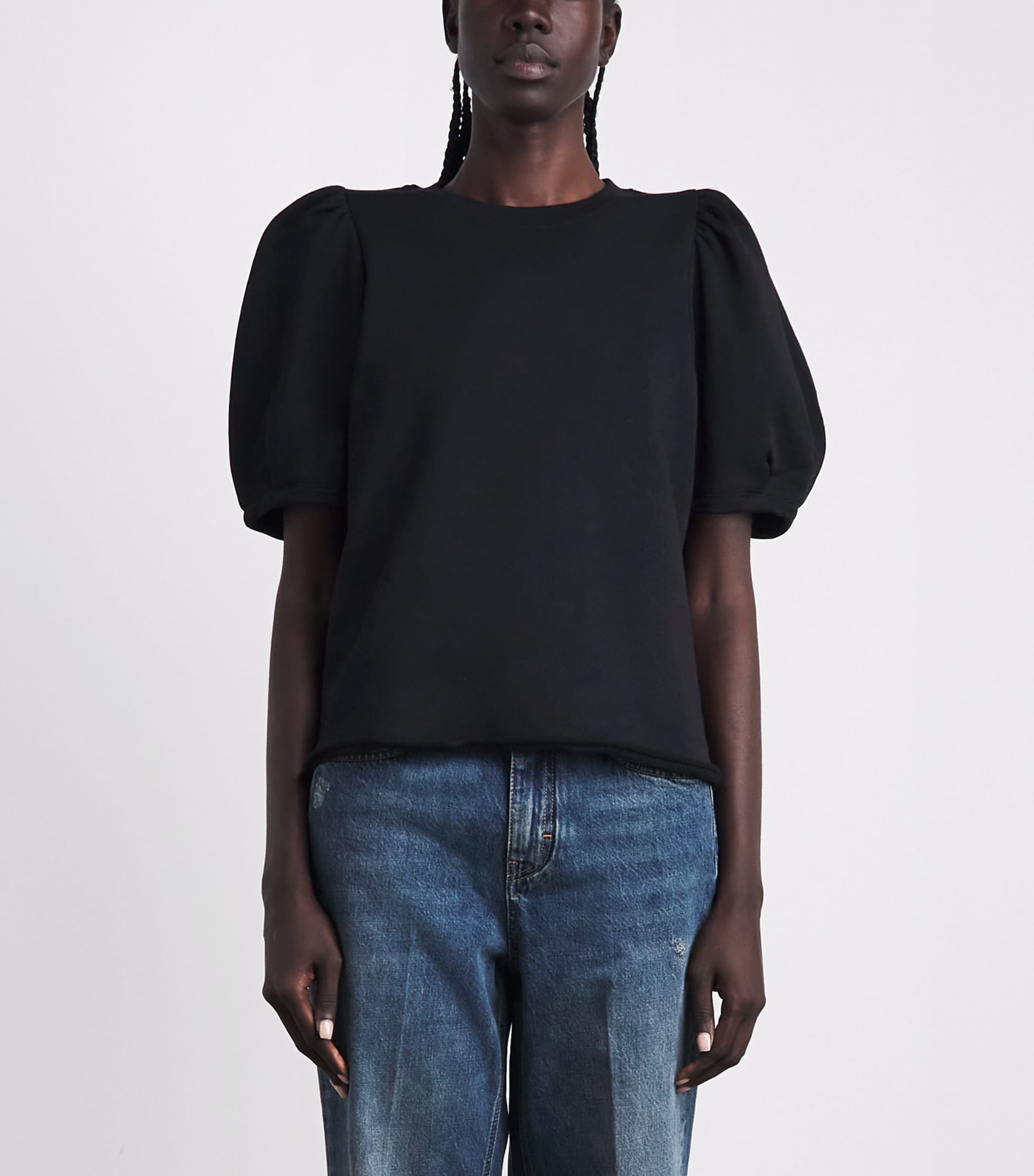 ME+EM Womens Organic Cotton-Blend Puff-Sleeve Top Black Image 4