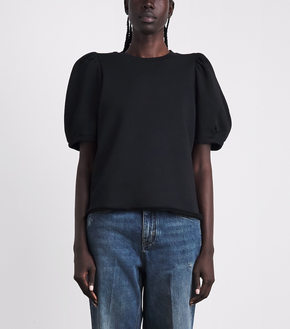 ME+EM Womens Organic Cotton-Blend Puff-Sleeve Top Black Image 4