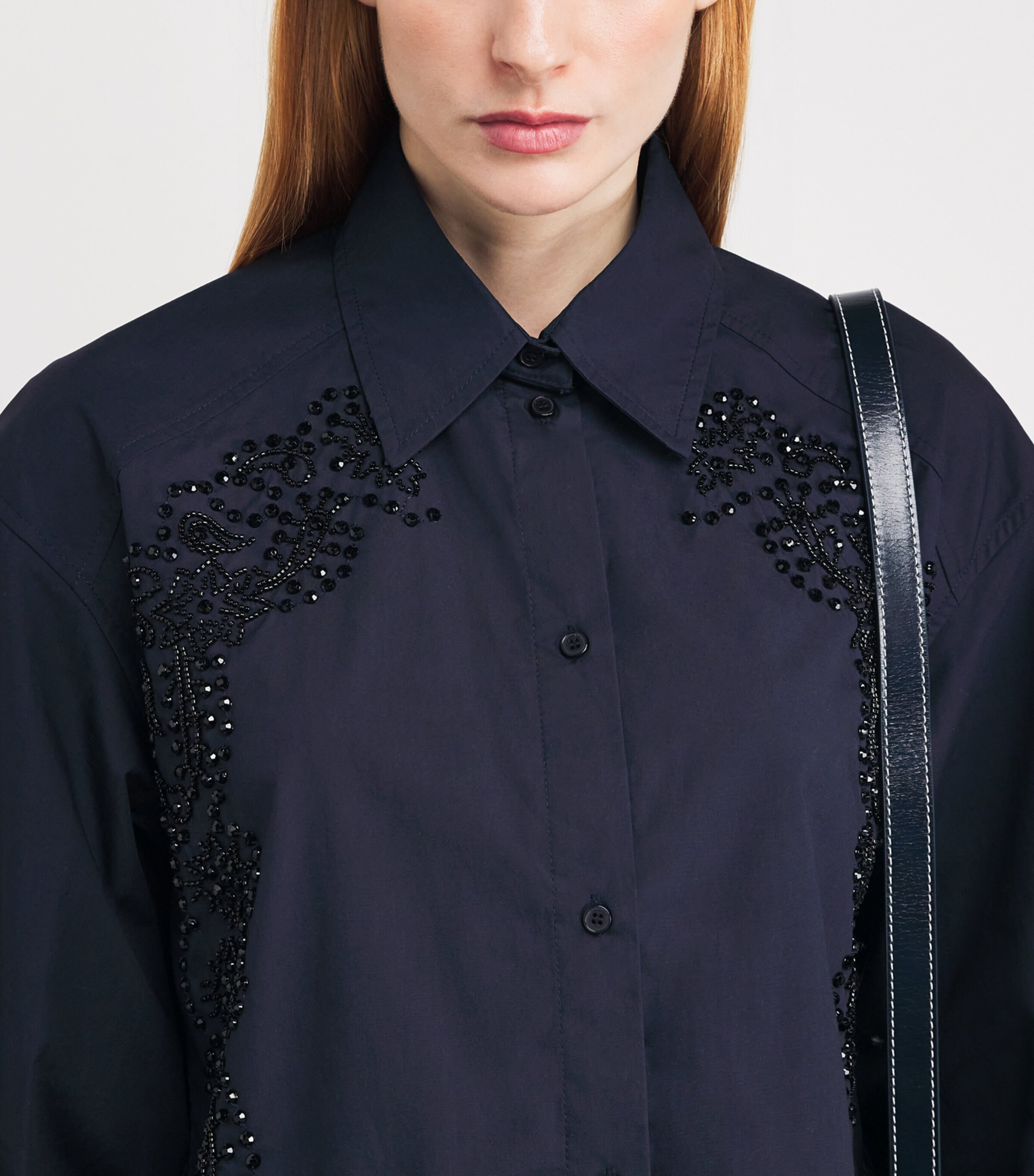 Cotton Embroidered Shirt NAVY BLUE Image 6