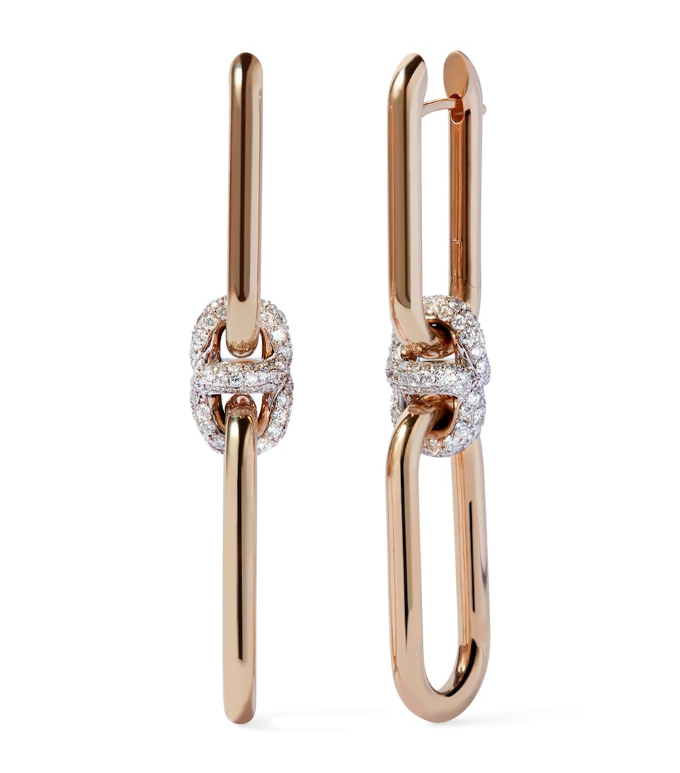 Yellow, White Gold and Diamond Knuckle Dust Double Hoop Earrings