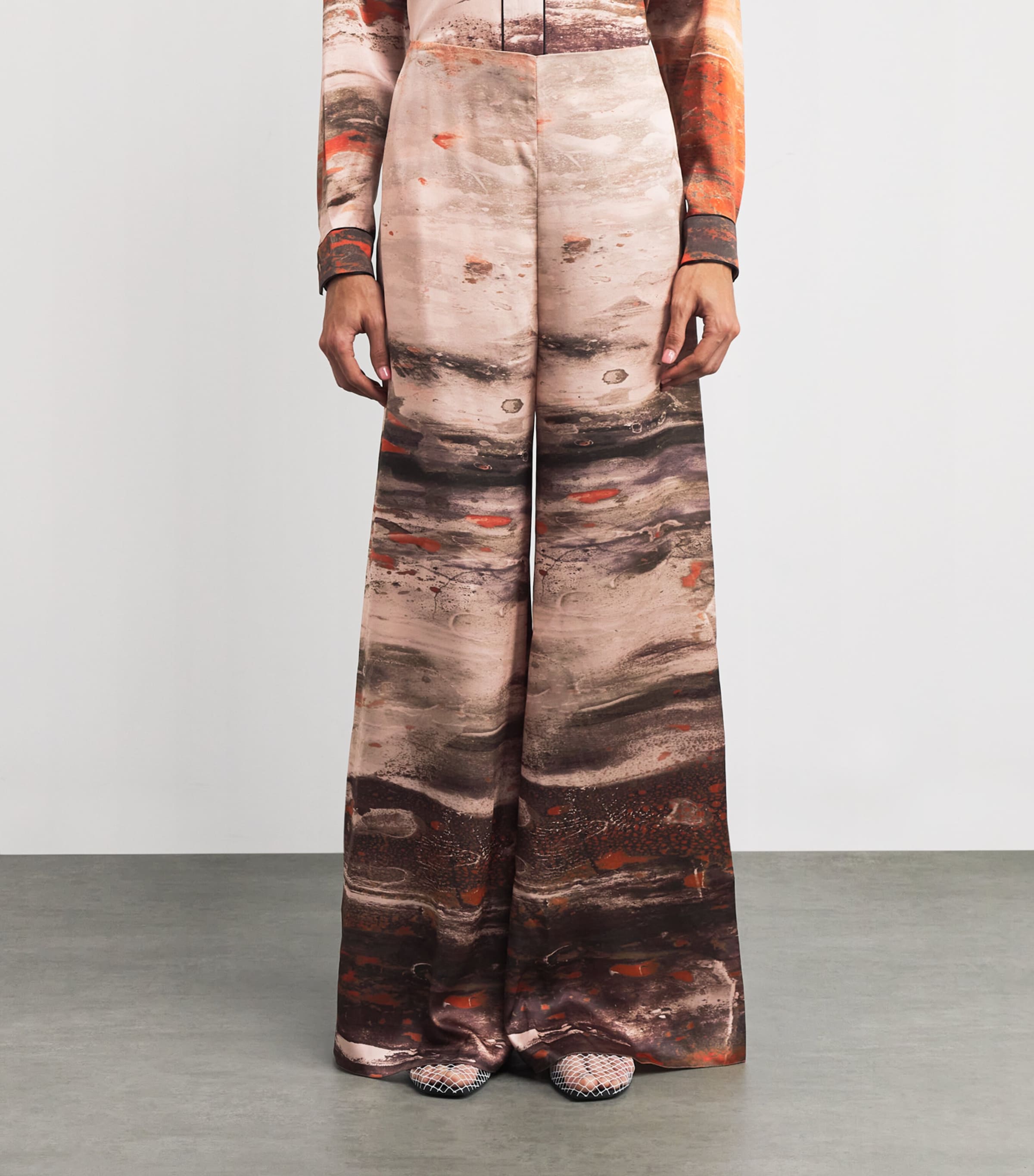 Silk Printed Arneau Wide-Leg Trousers BRUSH ORNG/CINNAMON Image 3