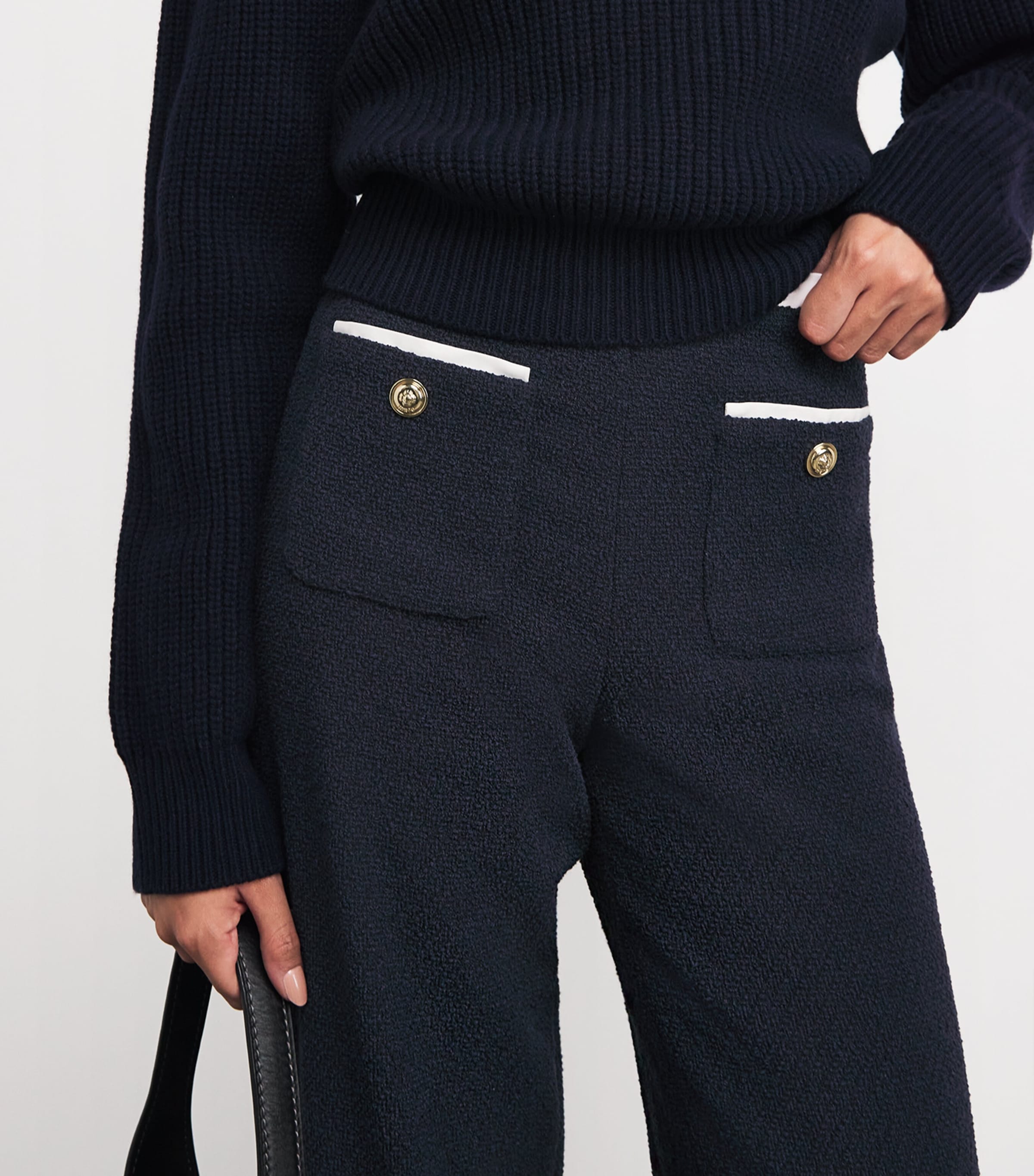Contrast-Trim Elasticated Trousers NAVY Image 6