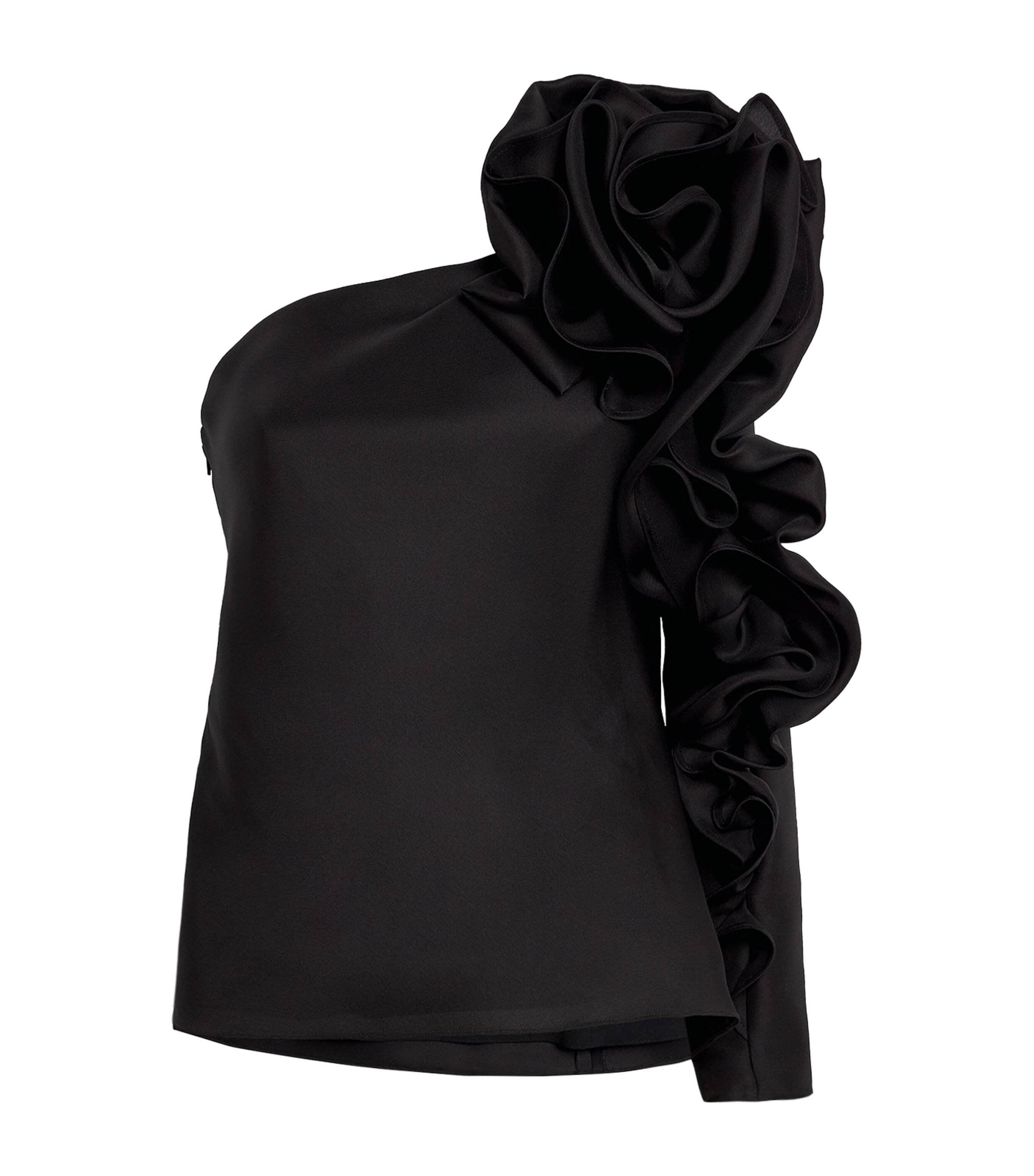 Carolina Herrera Asymmetric Rosette-detailed Silk Top In Black