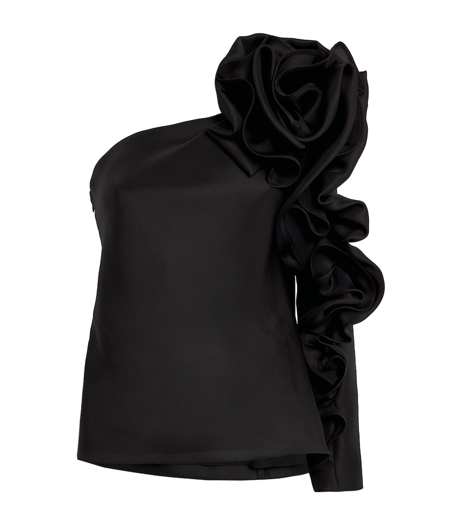 Silk Asymmetric Rosette Top 001 BLACK Image 1
