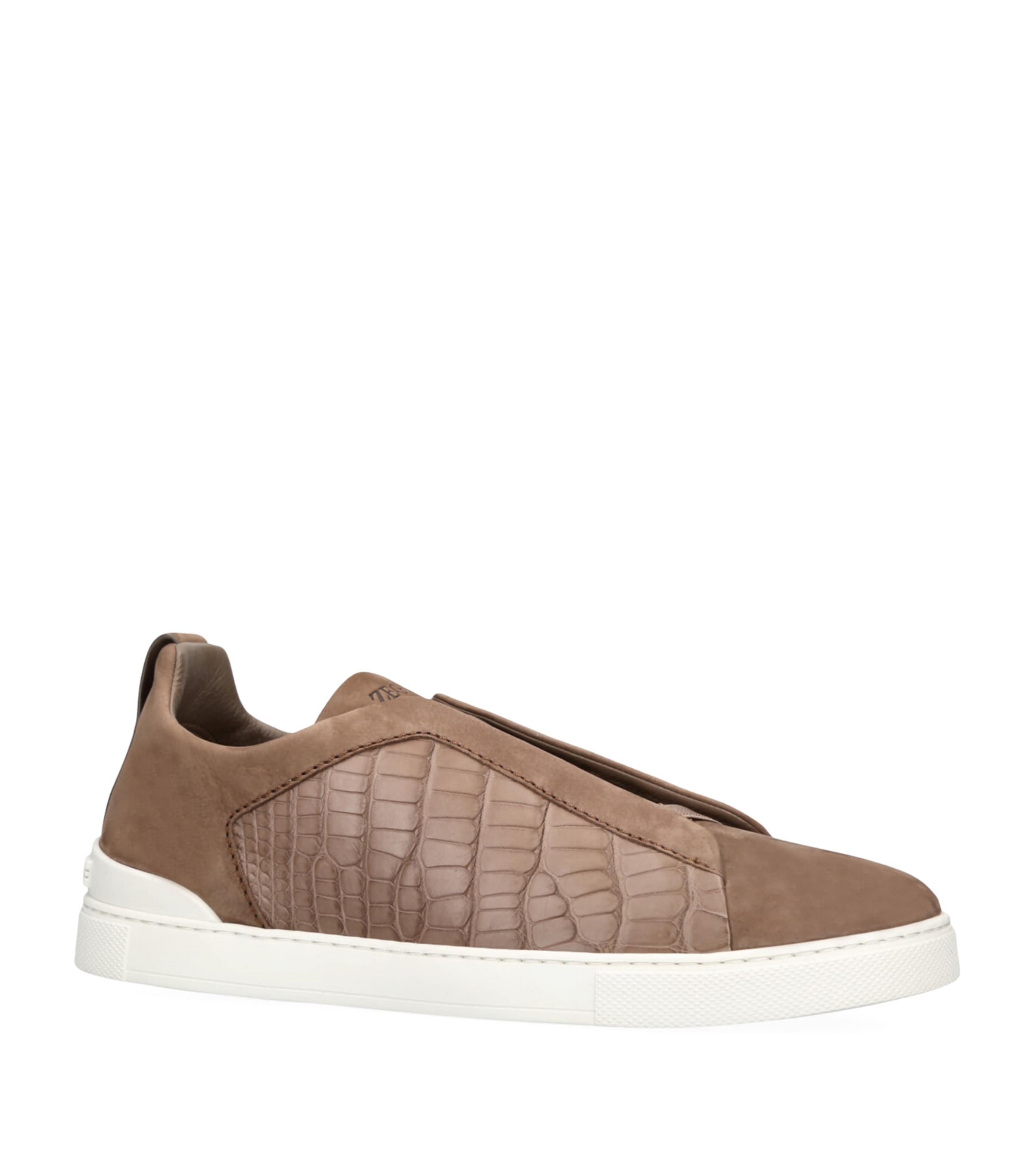 Crocodile Leather Triple Stitch SECONDSKIN Sneakers BROWN Image 3