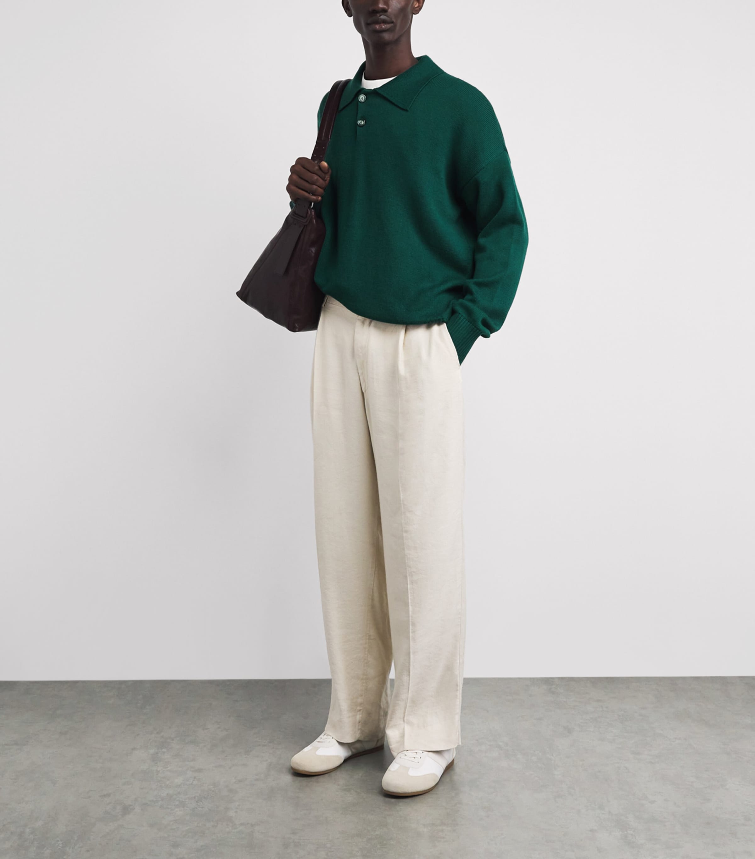AMI Paris Mens Wool-Cotton Boxy Polo Sweater Vert Sapin Image 2