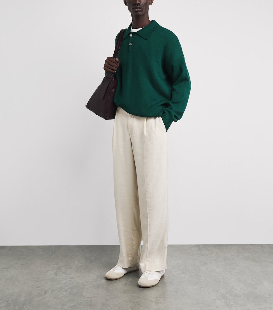 AMI Paris Mens Wool-Cotton Boxy Polo Sweater Vert Sapin Image 2