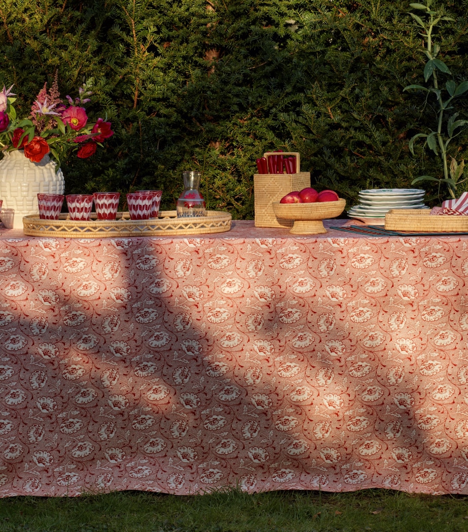 Linen Toscana Tablecloth (320cm x 170cm) WHITE/RED Image 3