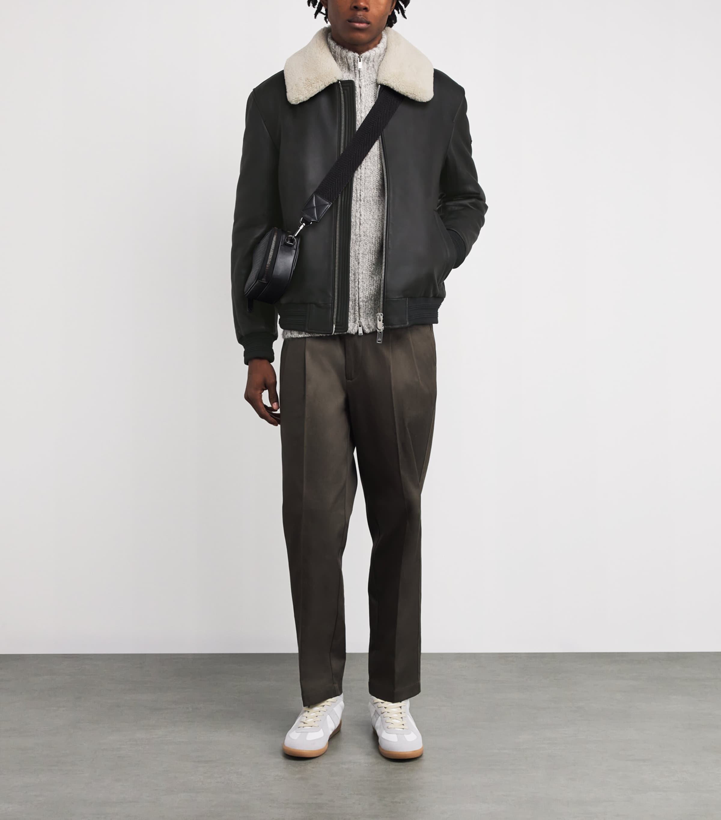 Shearling-Trim Leather Bomber Jacket BLACK - 292 Image 2