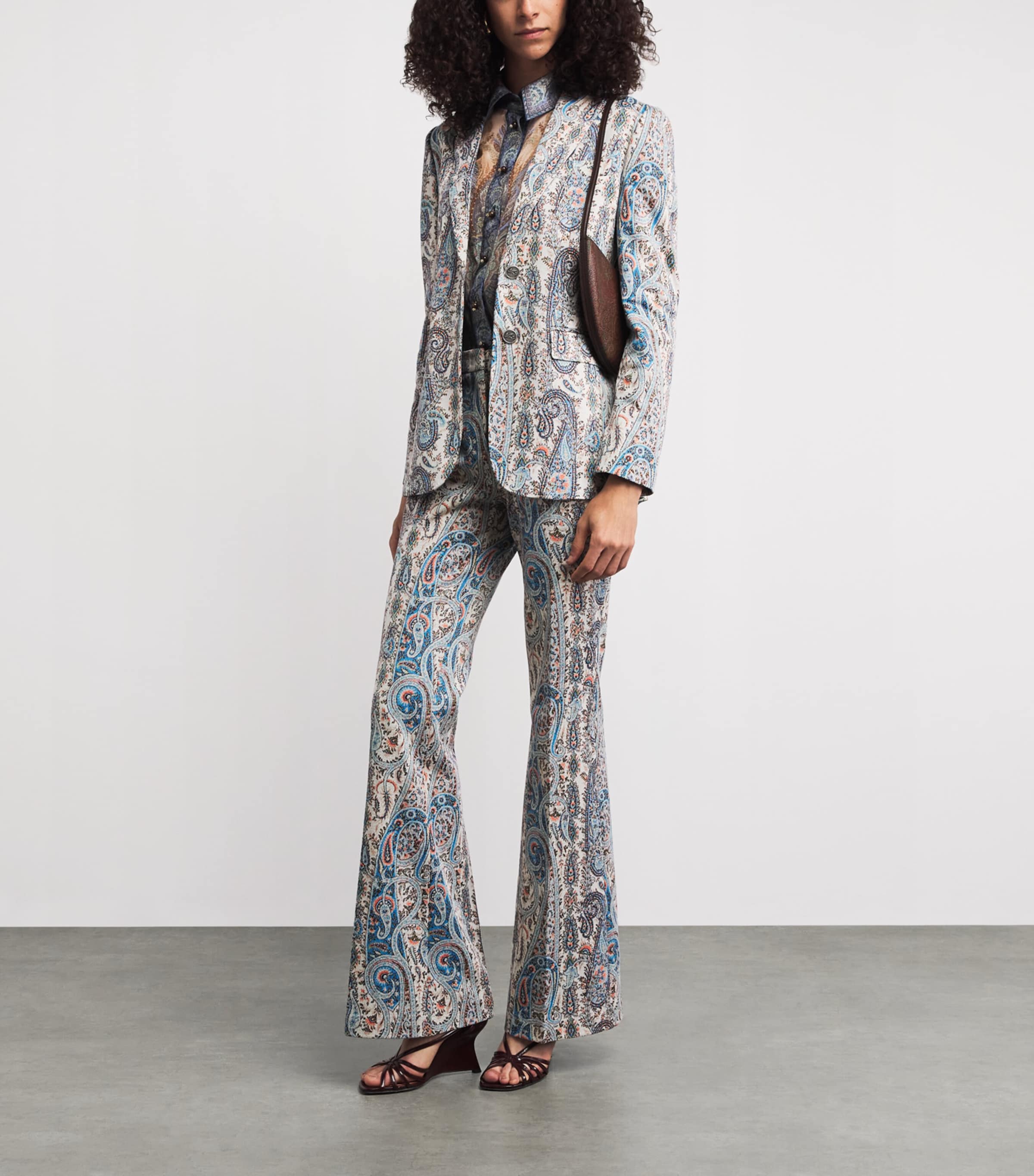 Etro Womens Knitted Paisley Flared Trousers Multi Blu Base Image 2