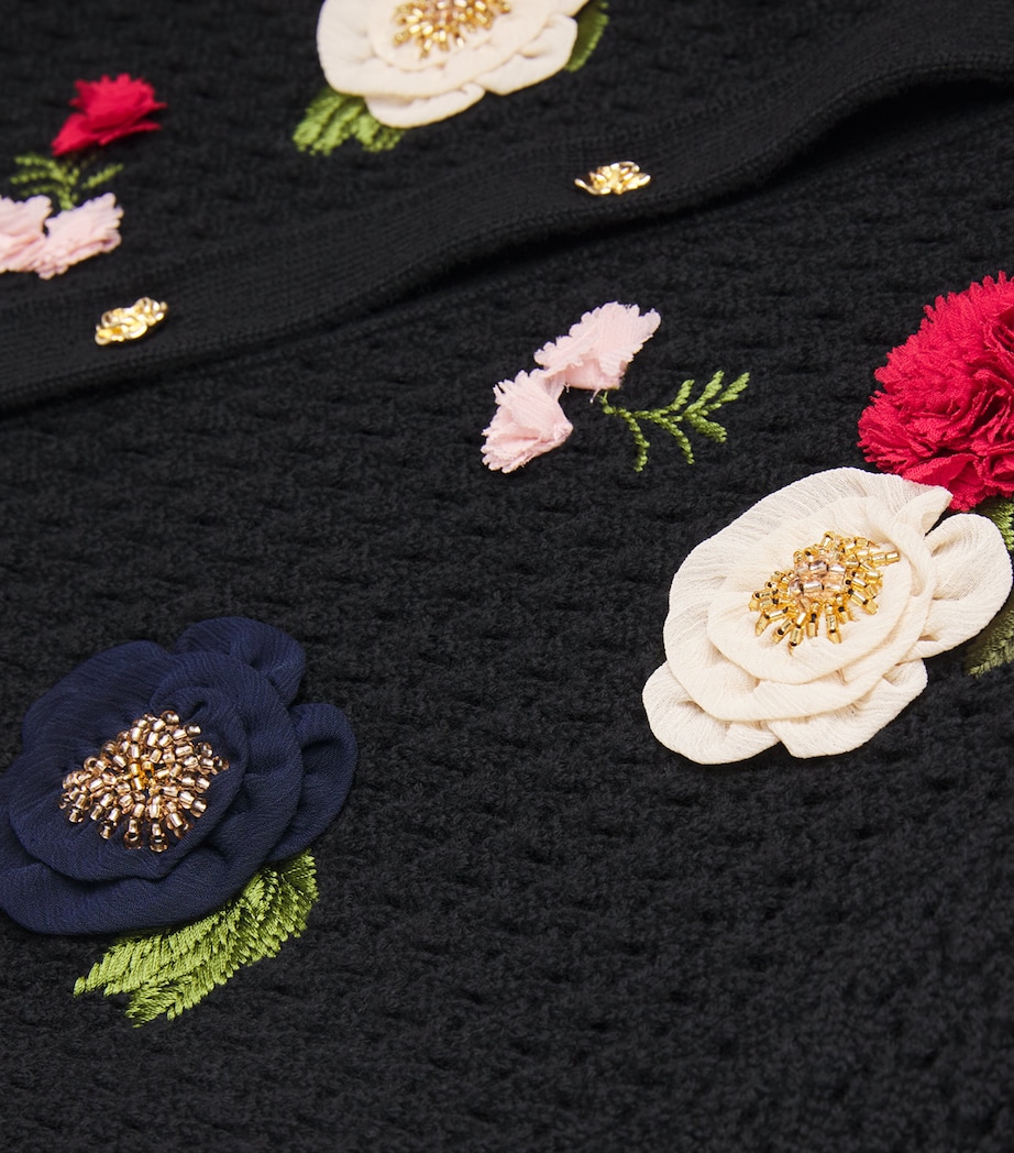Wool Floral-Appliqué Carolee Cardigan A008 BLACK MULTI Image 5