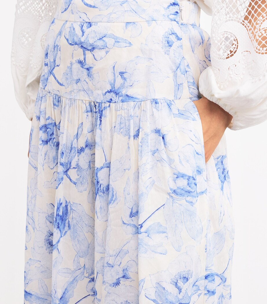 Linen-Blend Watercolour Maxi Skirt BLUE FLOWER PRINT Image 6