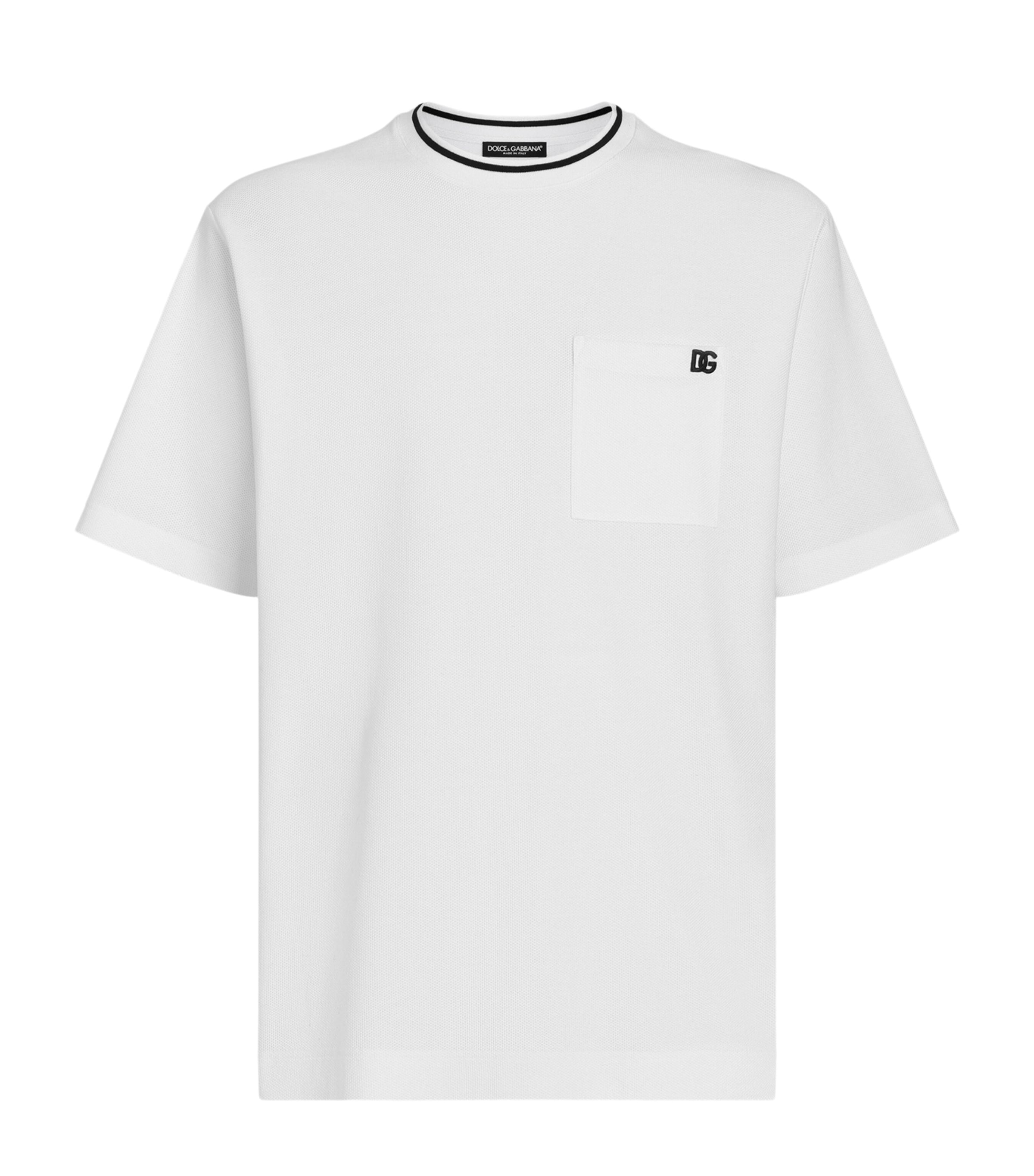 Dolce & Gabbana Cotton Piqué T-shirt With Contrasting Collar In White