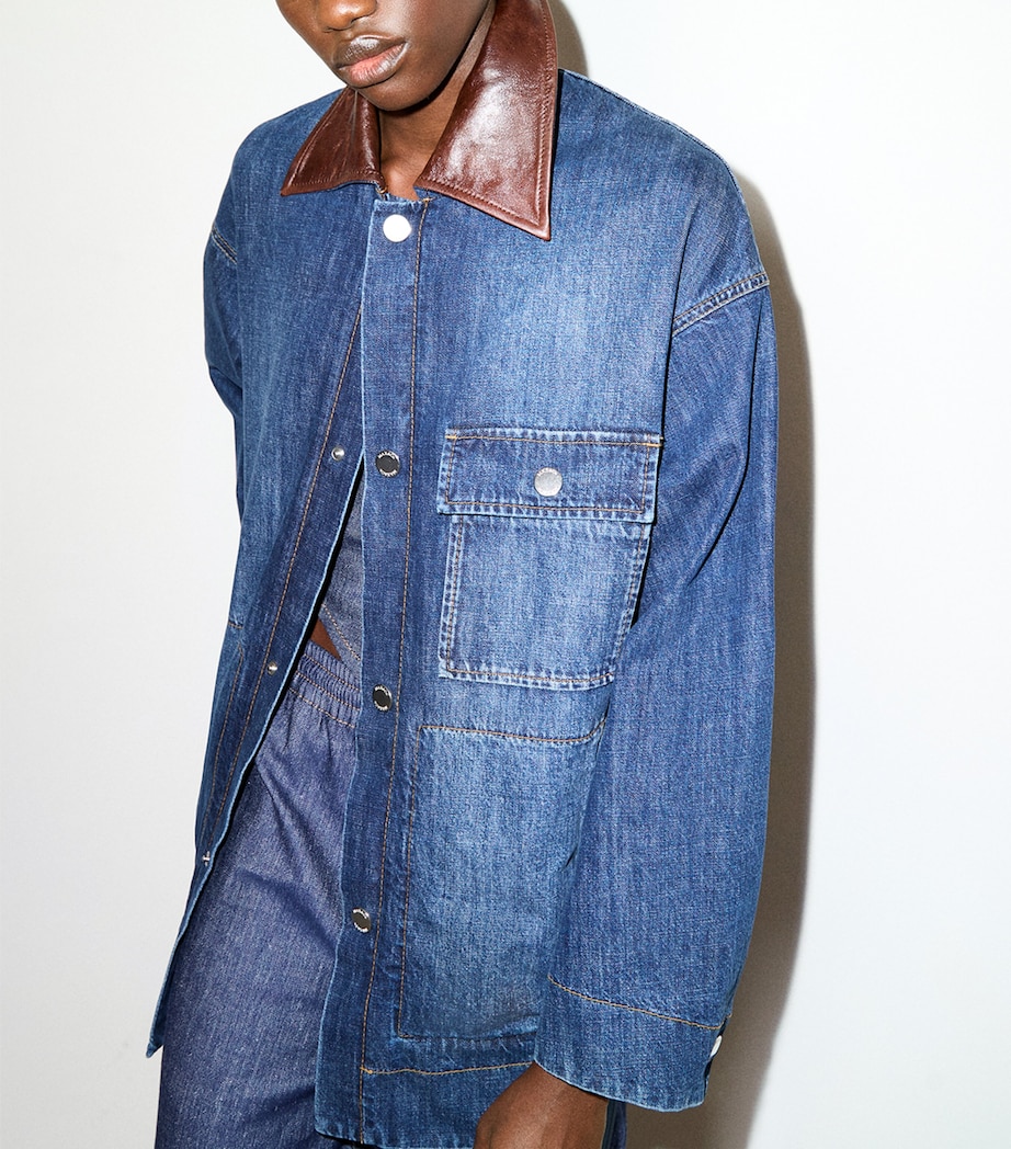 MAX&Co. Womens Contrast-Collar Denim Jacket Navy Image 4